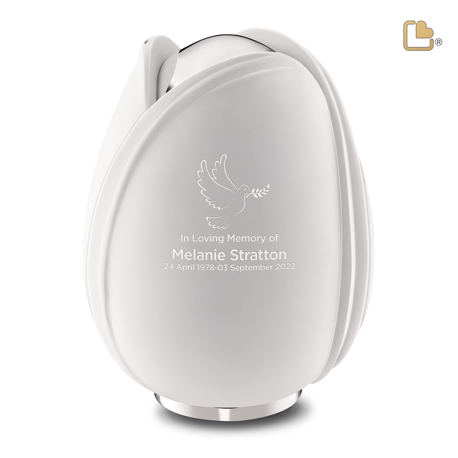 A1055 Tulip Standard Adult Urn White & Pol Silver