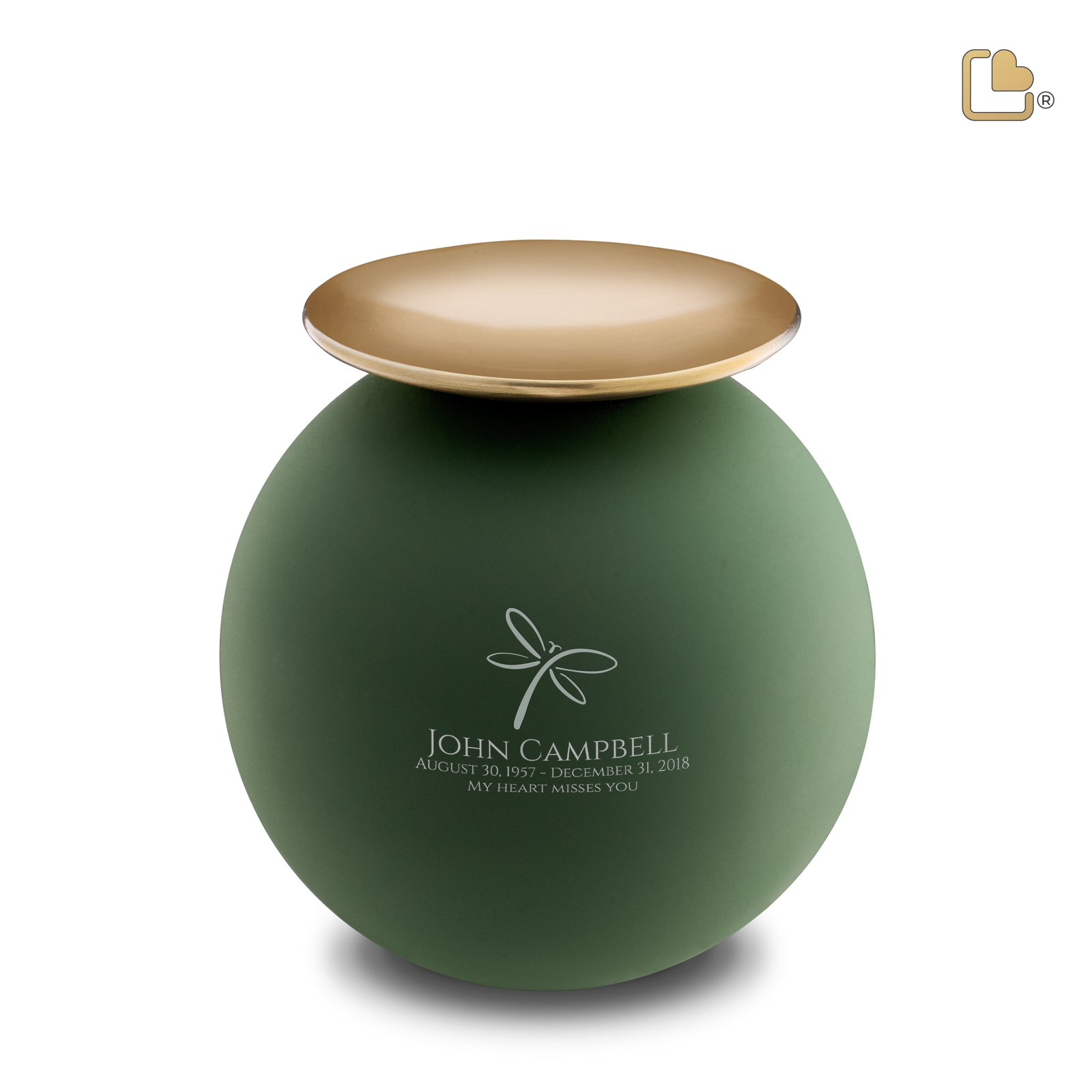 A1071 Crescent Sphere Standard Adult Urn Sage Green & Bru Gold