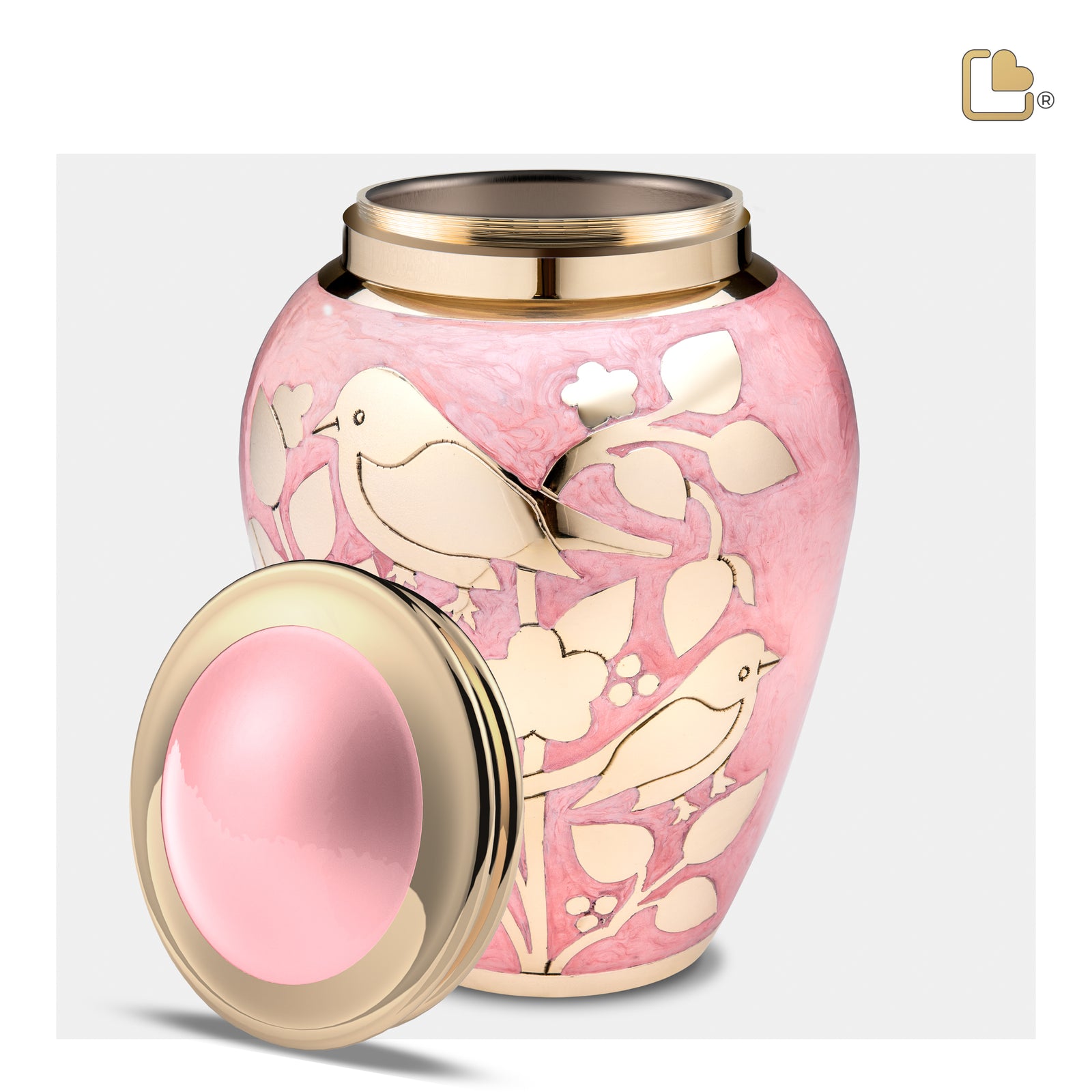 A281 BlessingBirds Standard Adult Urn Pearl Pink & Pol Gold