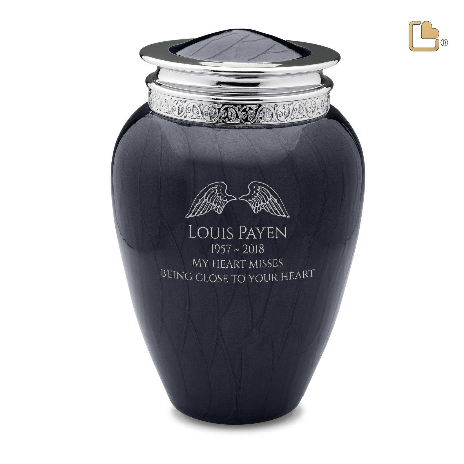 A292 Blessing Standard Adult Urn Pearl Midnight & Pol Silver