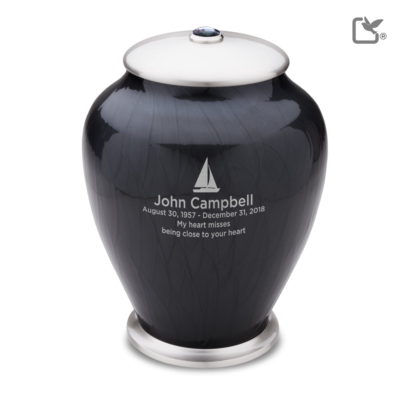 A523 Simplicity Standard Adult Urn Pearl Midnight & Bru Pewter w/Crystal