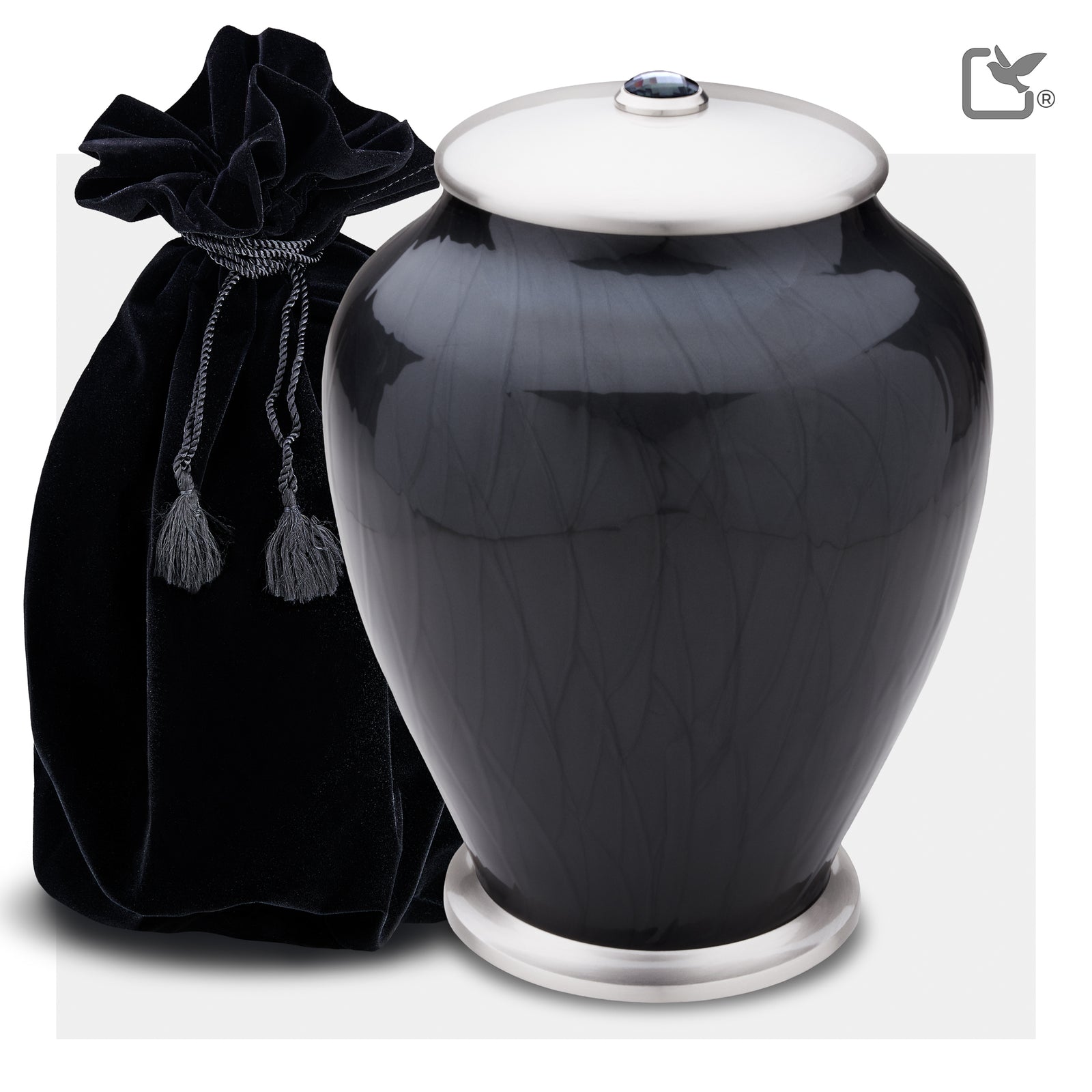 A523 Simplicity Standard Adult Urn Pearl Midnight & Bru Pewter w/Crystal