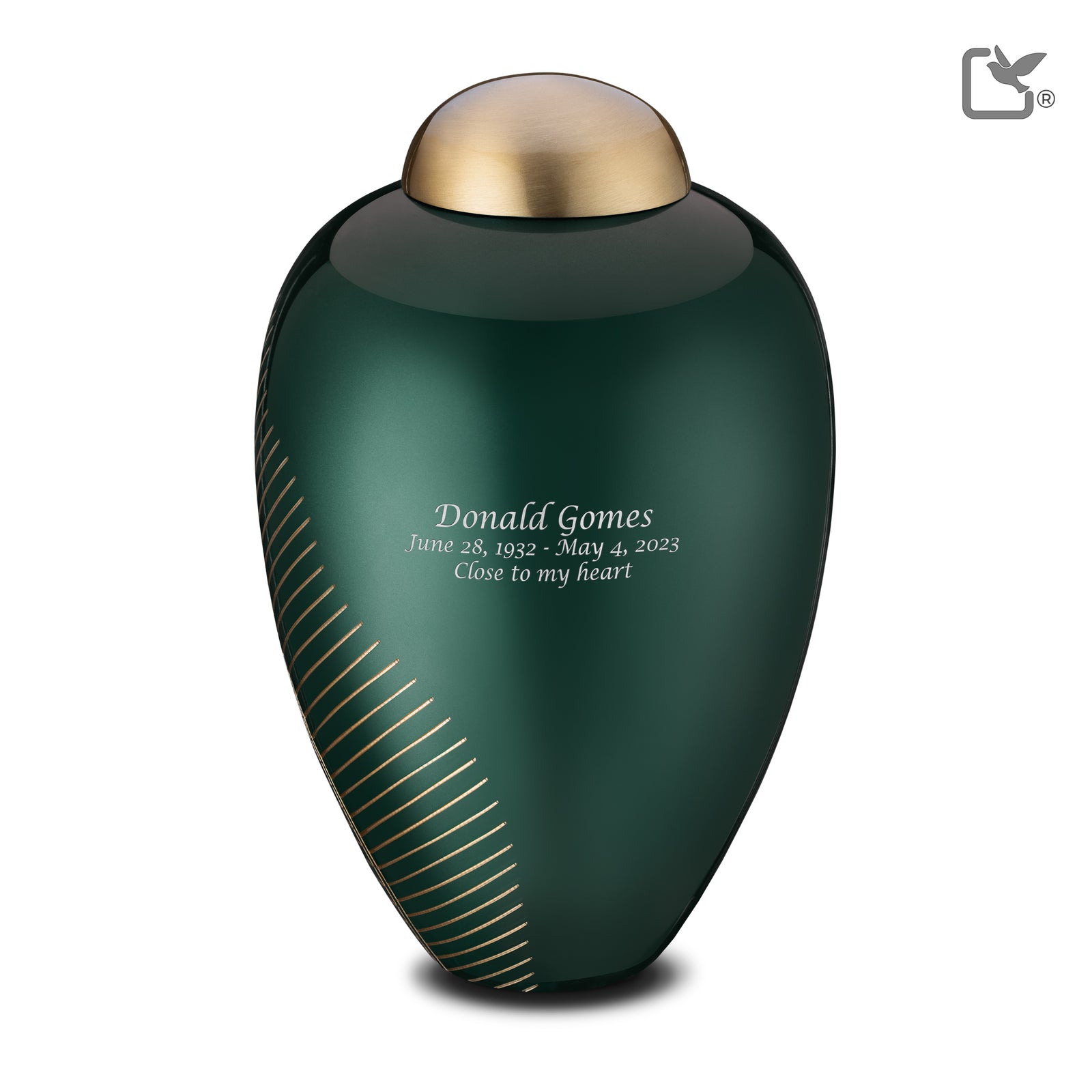 A540 Elegant Leaf Standard Adult Urn Green & Bru Gold