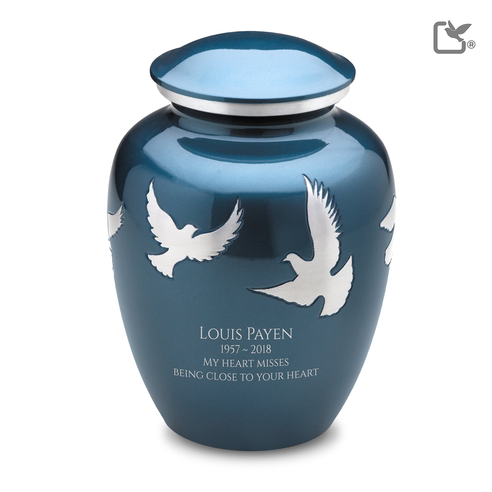 A572 Divine Flying Doves Standard Adult Urn Blue & Bru Pewter