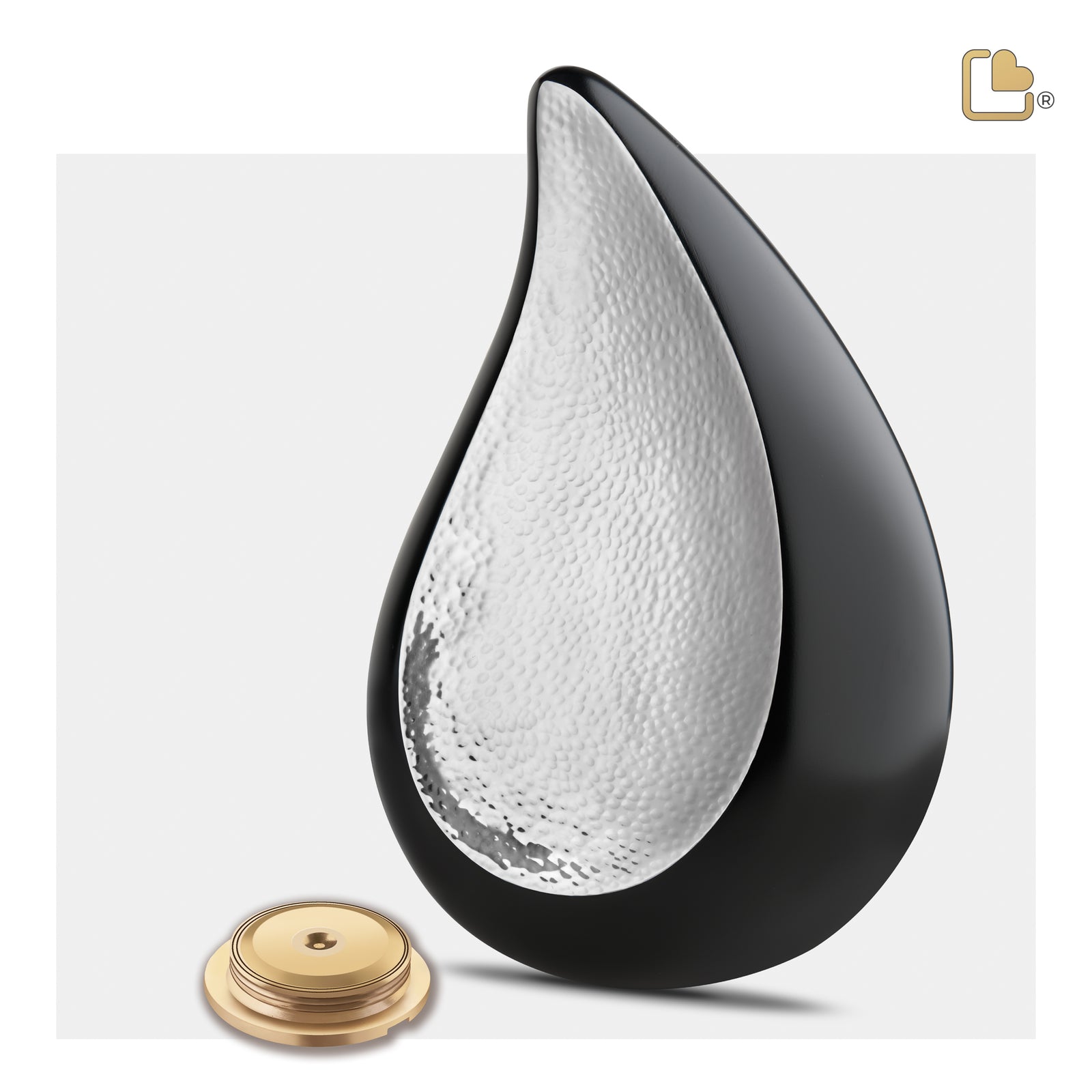 A582 TearDrop Standard Adult Urn Black & Hmd Silver