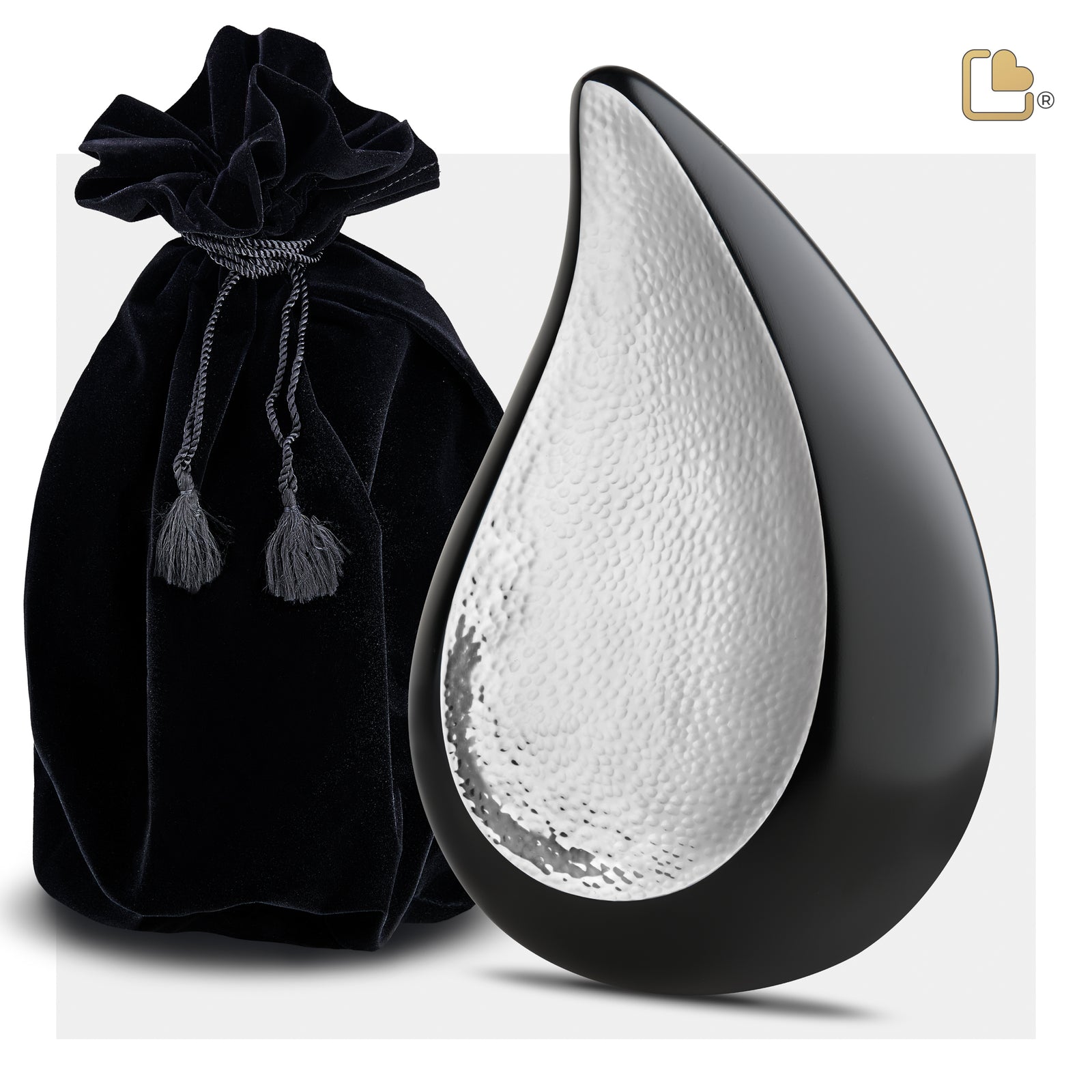 A582 TearDrop Standard Adult Urn Black & Hmd Silver