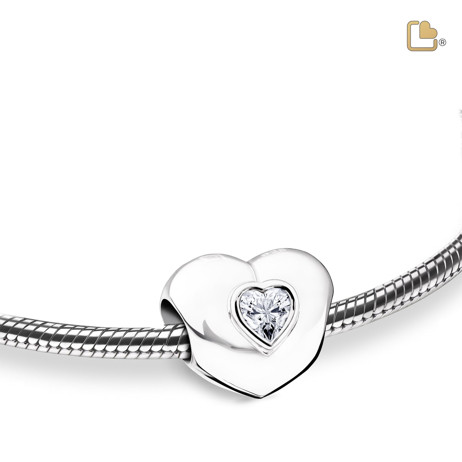 BD2003 Heart to Heart Ashes Bead Pol Silver w/Zirconia
