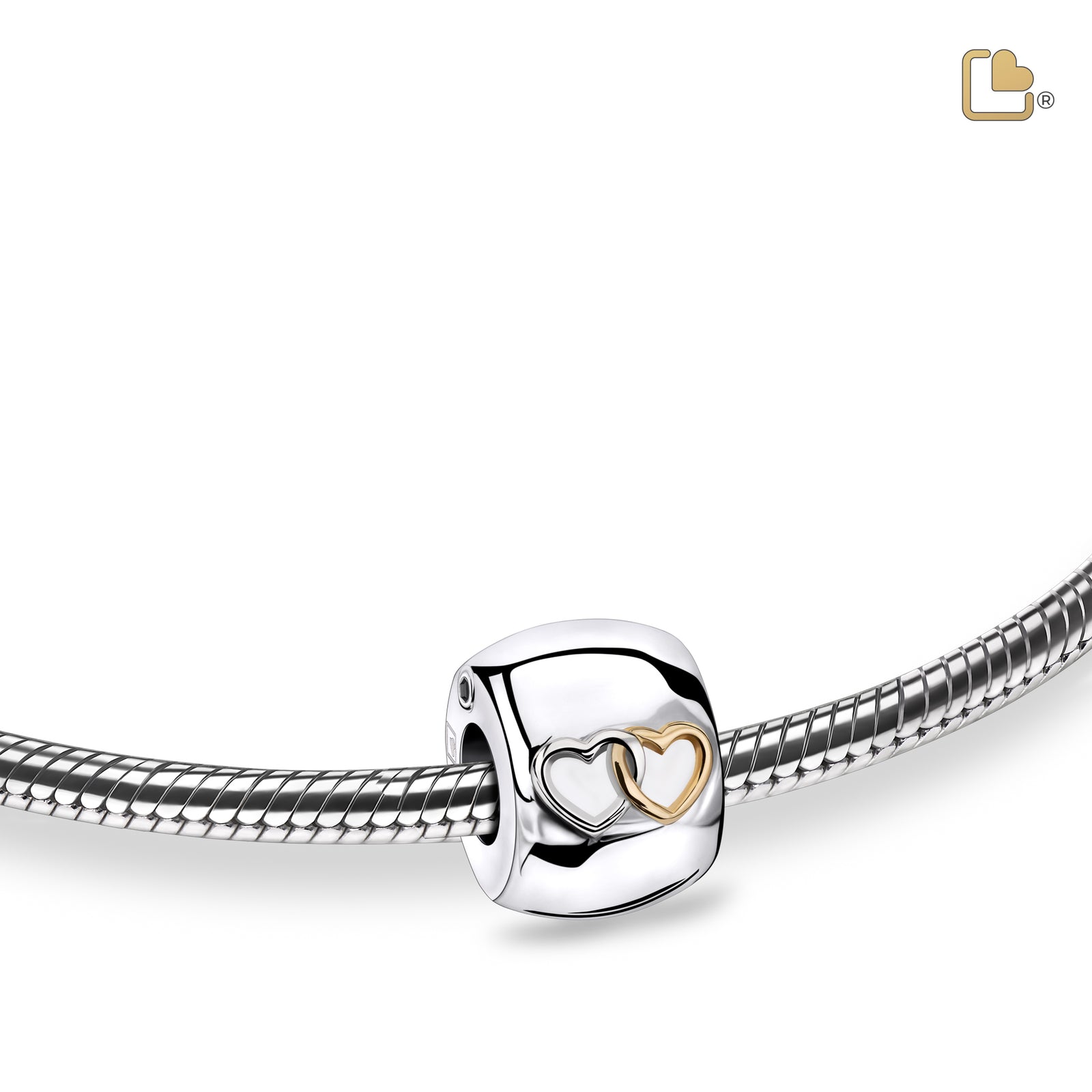 BD2014 Entwined Hearts Ashes Bead Pol Silver & Gold Vermeil