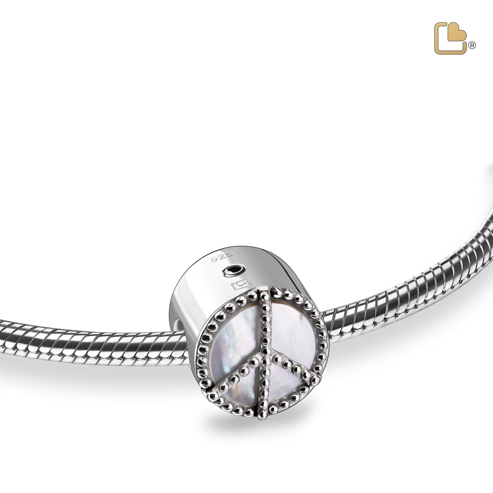 BD2120 Peace Mother of Pearl Ashes Bead Pol Silver
