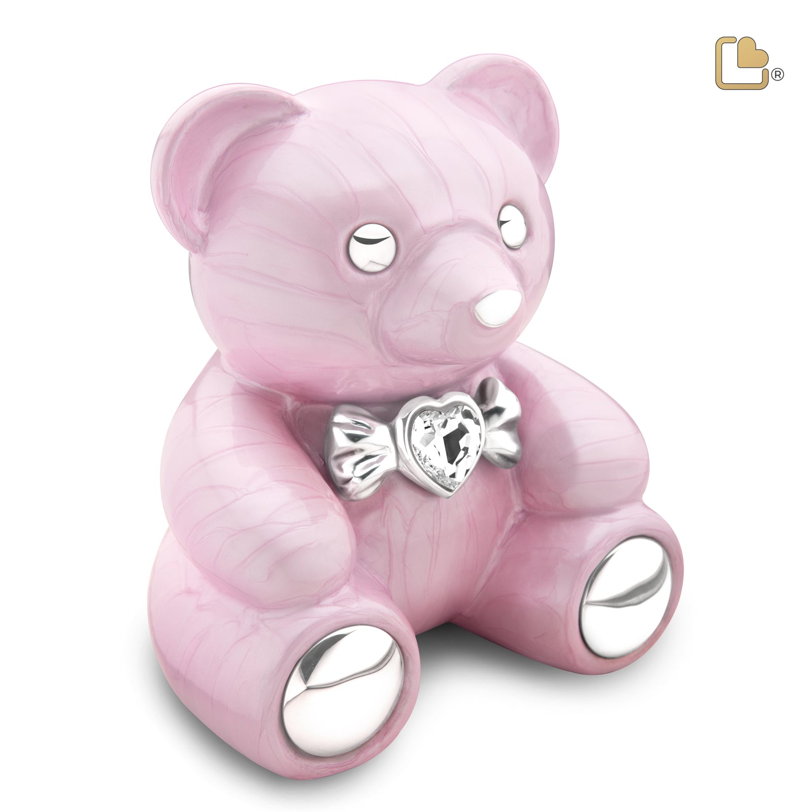 C1010 CuddleBear Child Urn Pearl Pink & Pol Silver w/Crystal