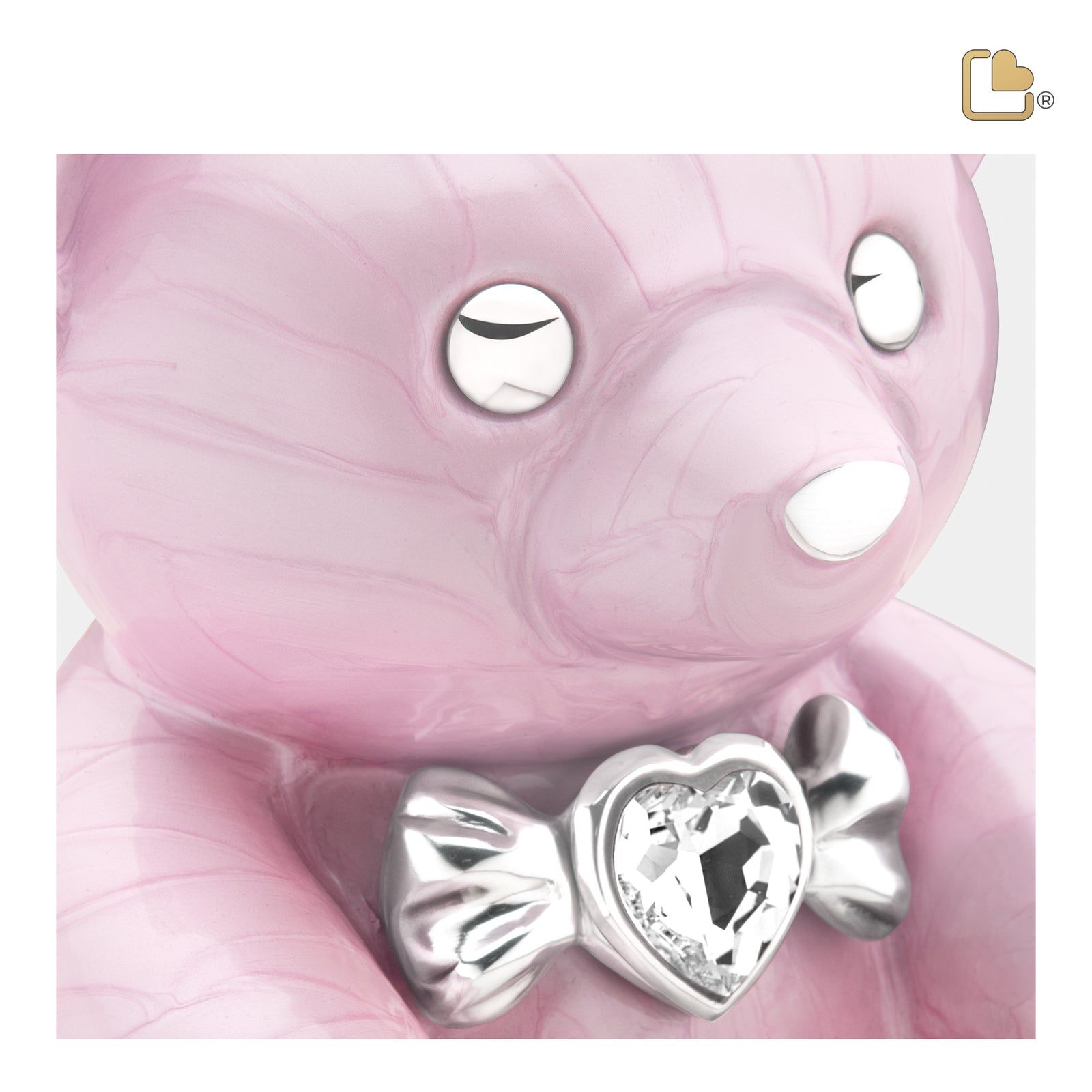 C1010 CuddleBear Child Urn Pearl Pink & Pol Silver w/Crystal