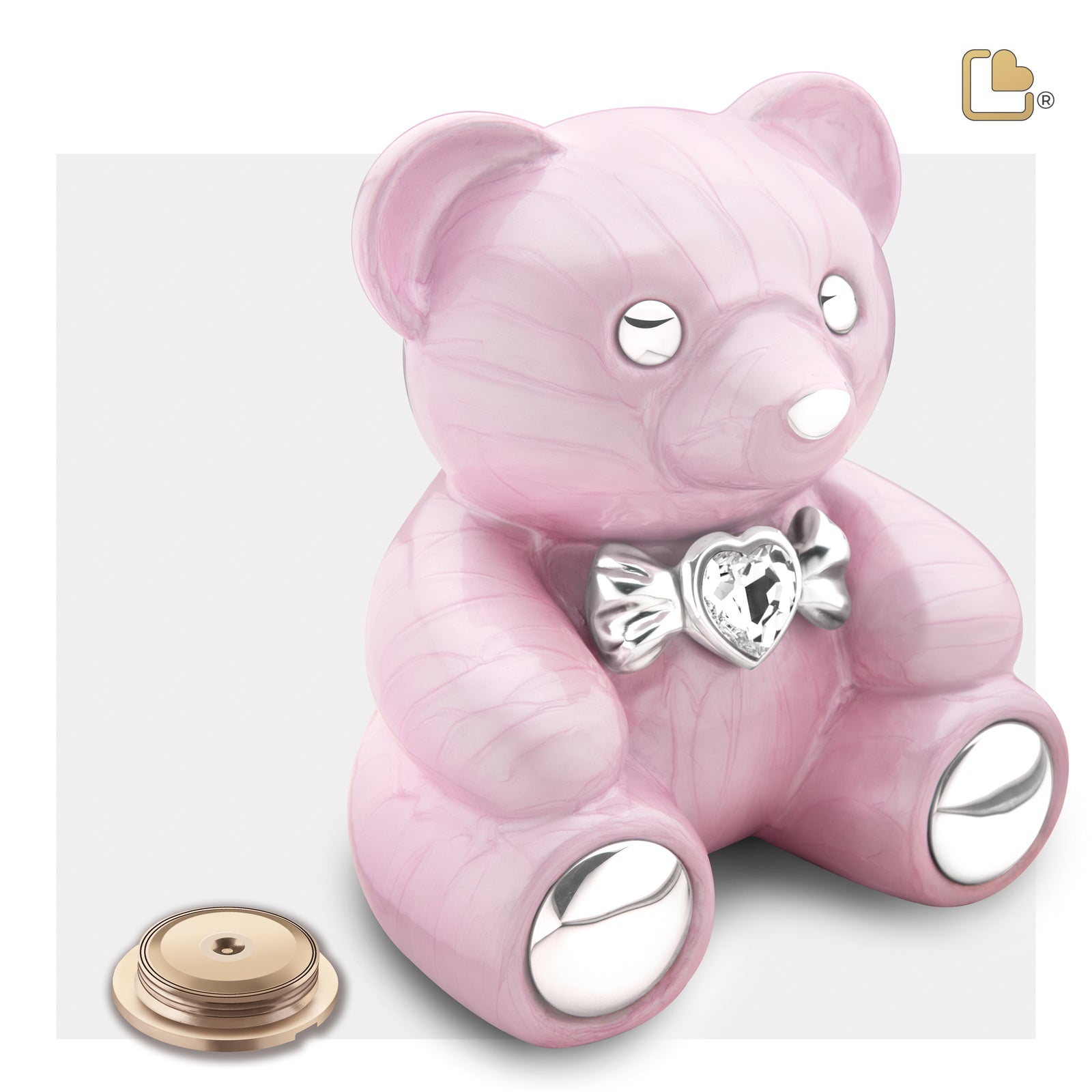 C1010 CuddleBear Child Urn Pearl Pink & Pol Silver w/Crystal