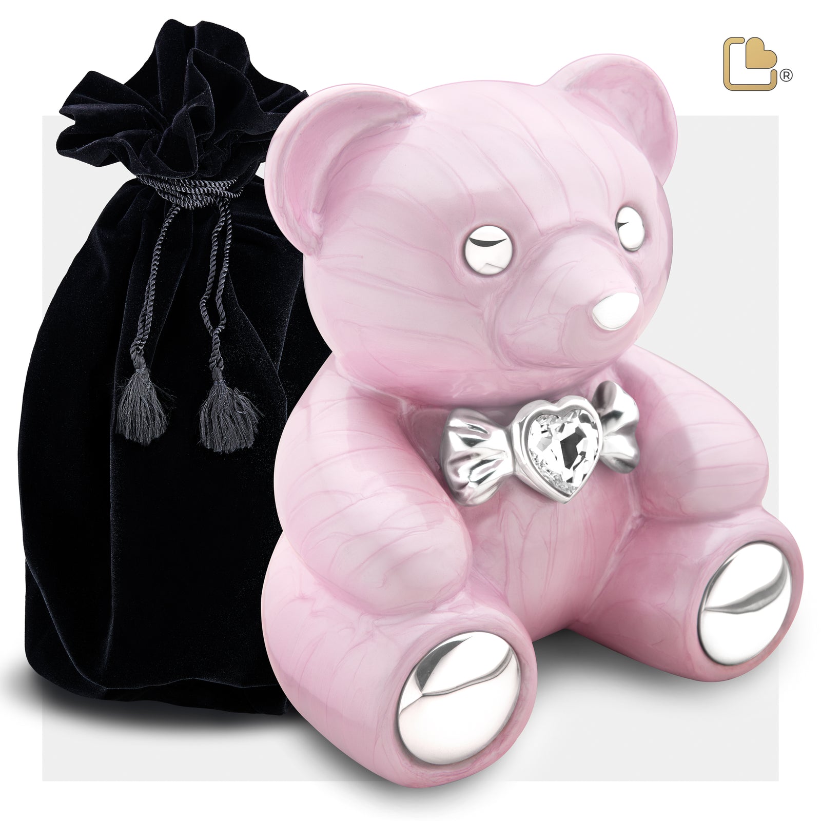 C1010 CuddleBear Child Urn Pearl Pink & Pol Silver w/Crystal