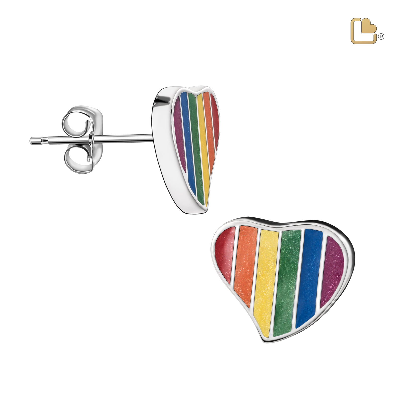 ER1003 Leaning Heart Pride Rainbow Stud Earrings Pol Silver
