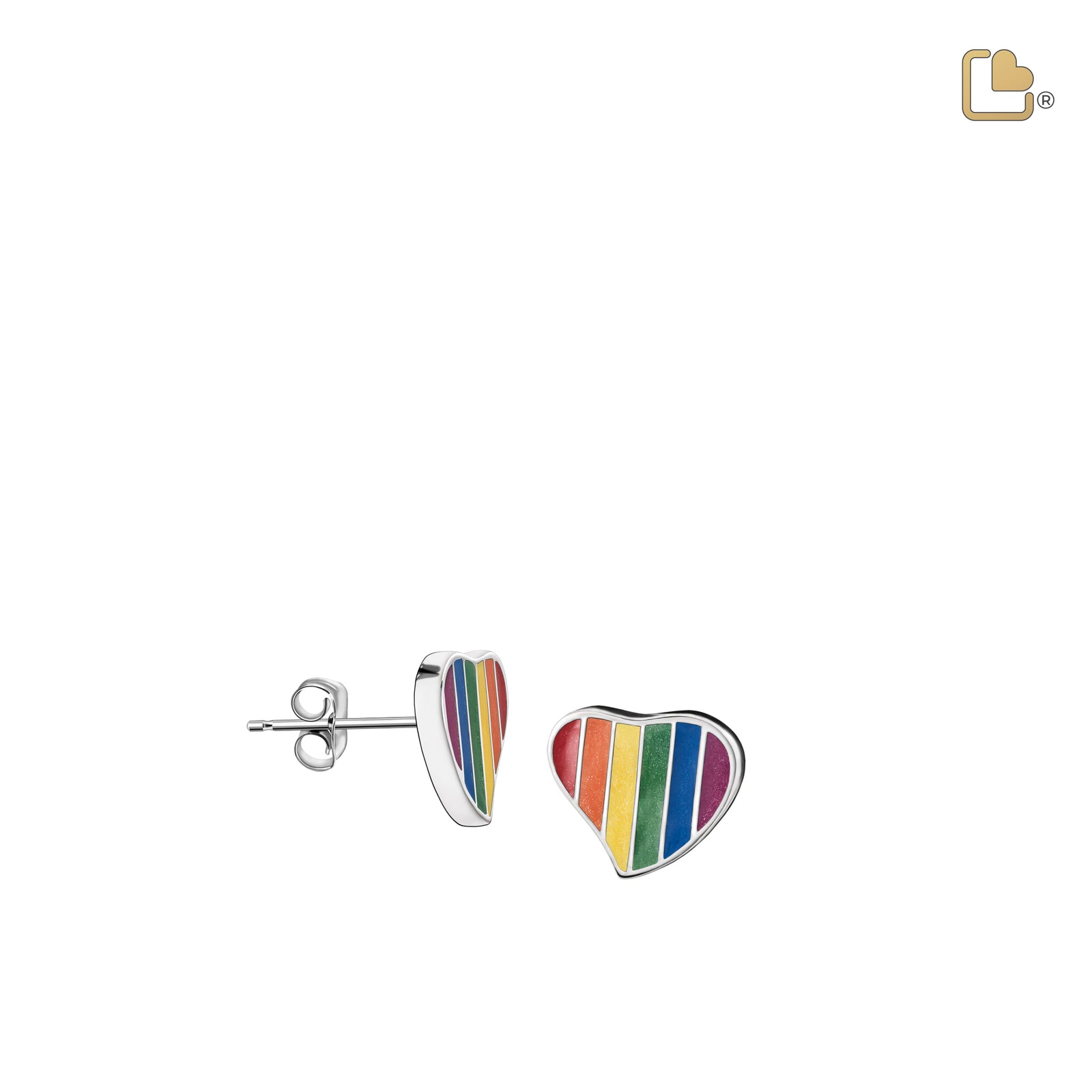 ER1003 Leaning Heart Pride Rainbow Stud Earrings Pol Silver