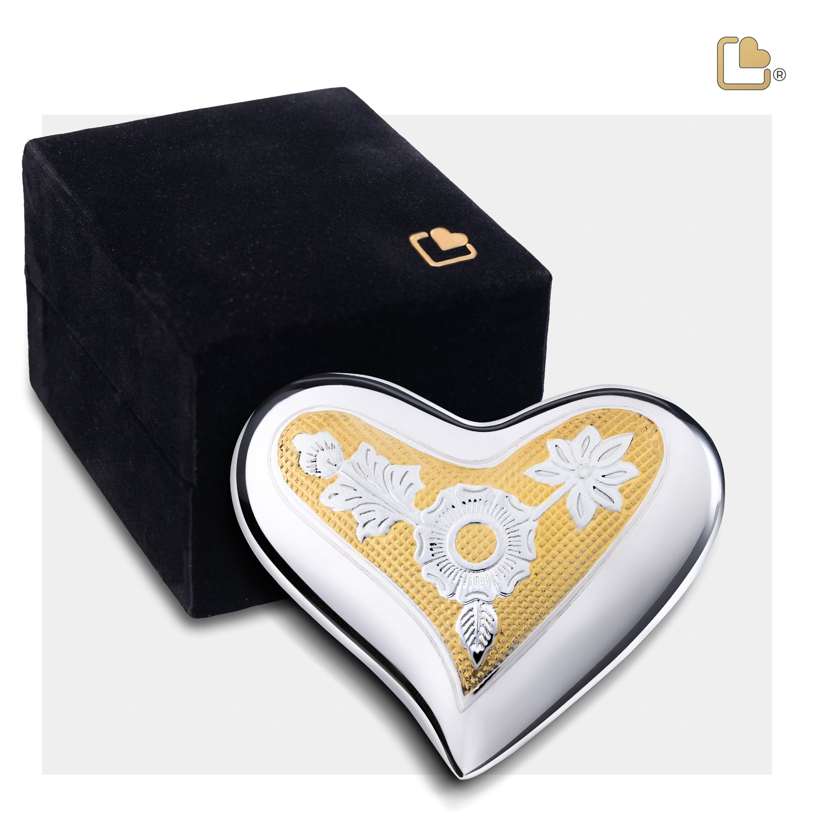 H250 Elegant Floral Heart Keepsake Urn Pol Silver
