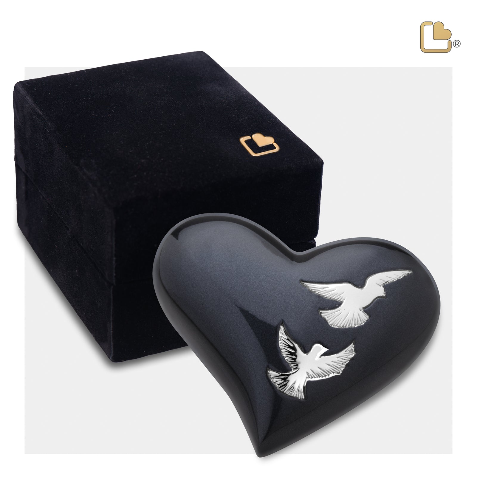 H270 Nirvana Adieu Heart Keepsake Urn Midnight & Pol Silver