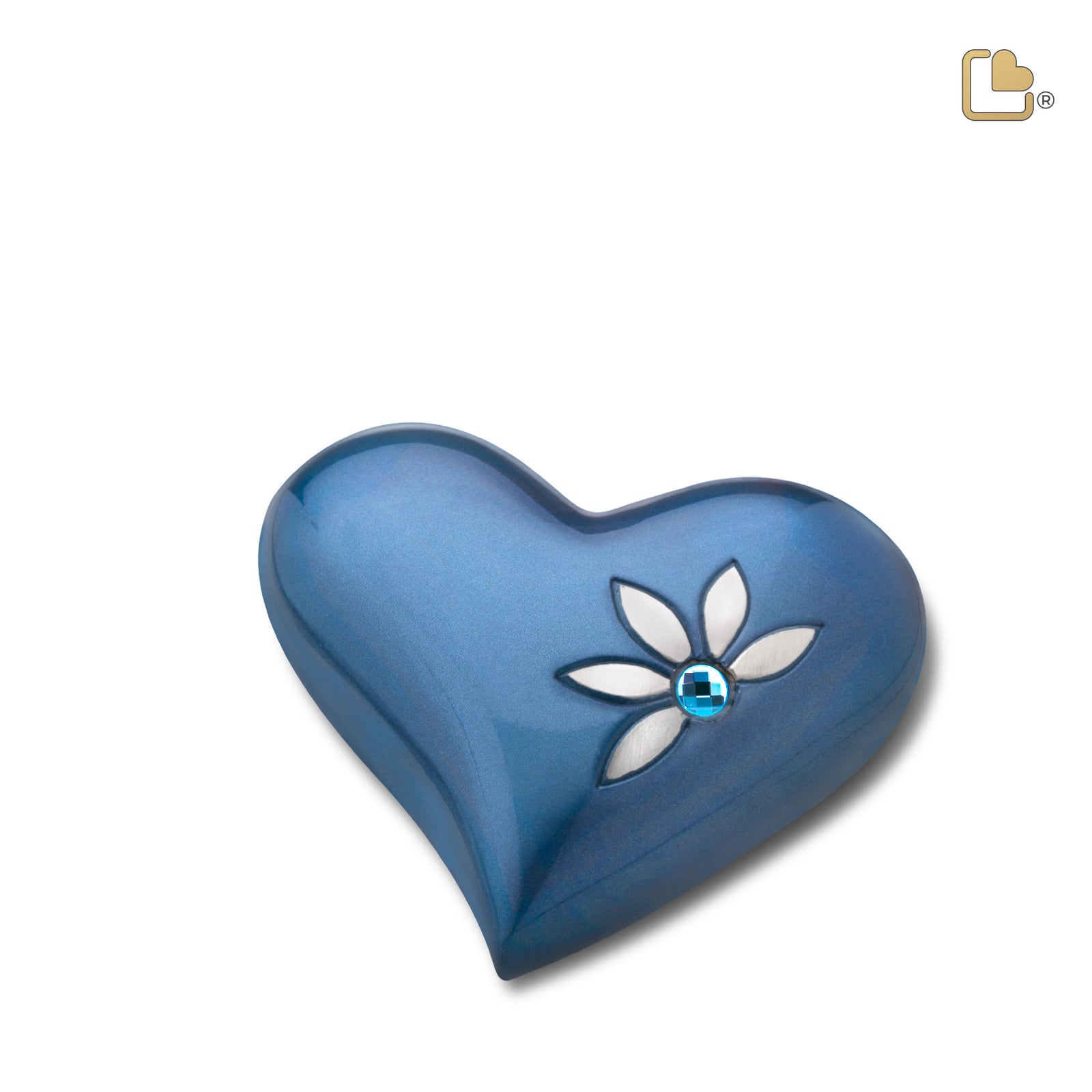 H271 Nirvana Azure Heart Keepsake Urn Blue & Bru Pewter w/Crystal