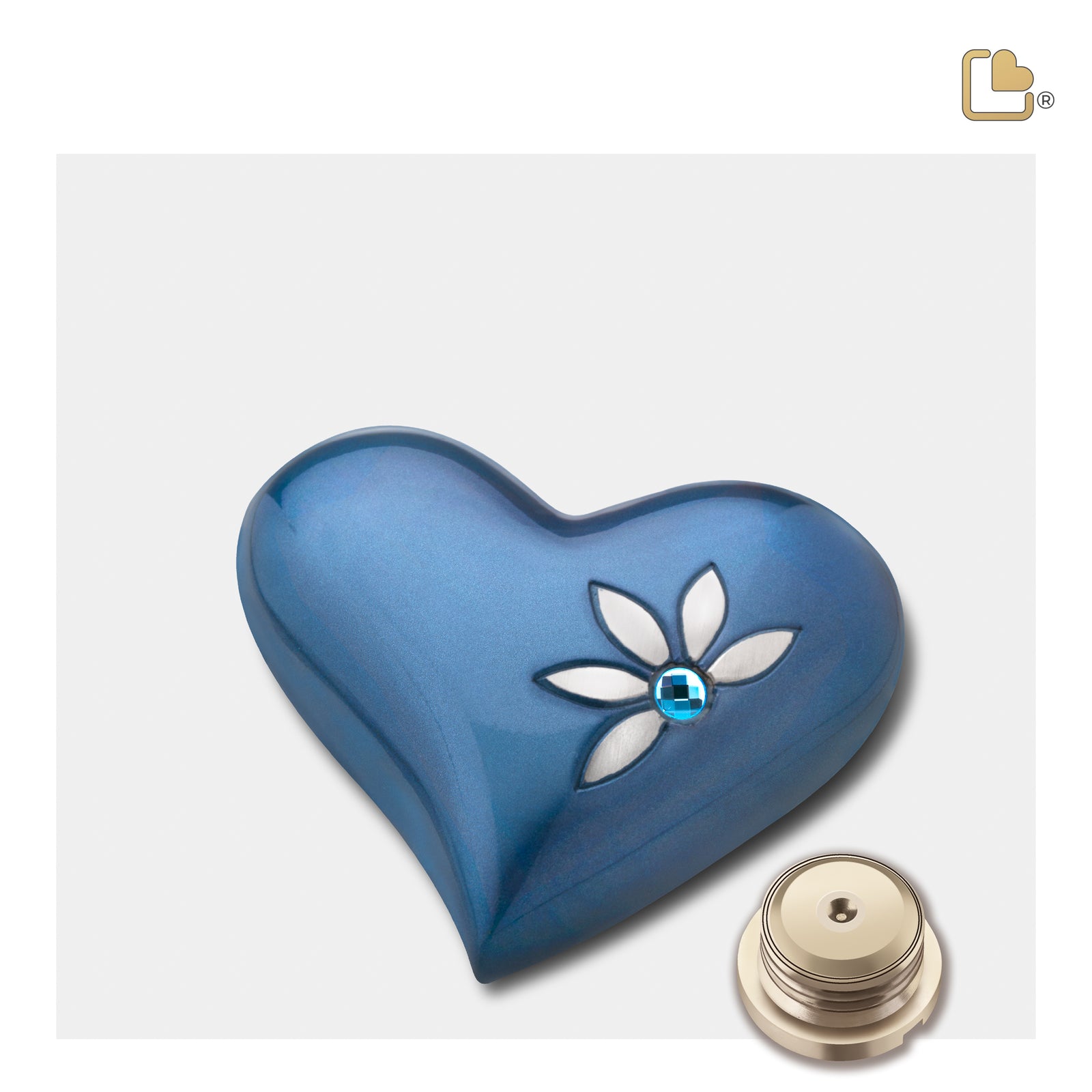 H271 Nirvana Azure Heart Keepsake Urn Blue & Bru Pewter w/Crystal