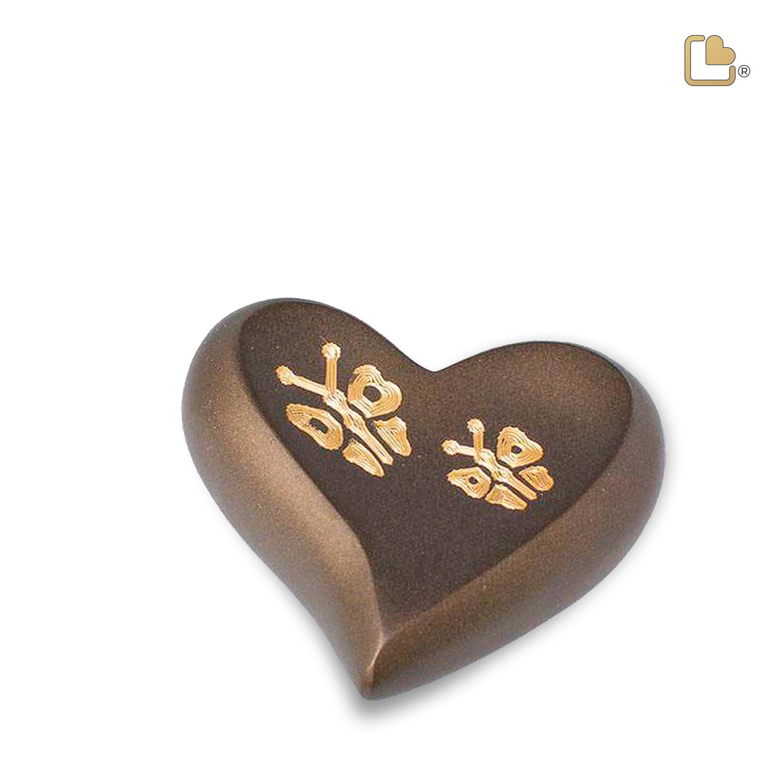 H543 Elegant Butterfly Heart Keepsake Urn Bronze & Bru Gold