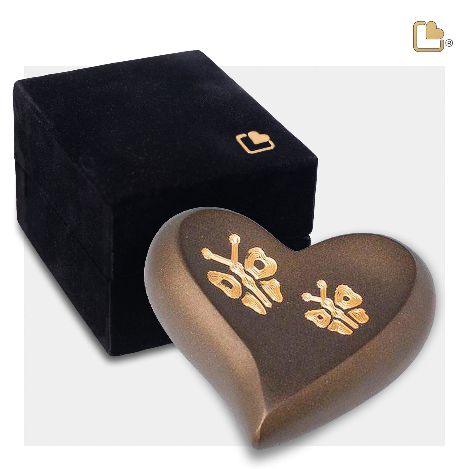 H543 Elegant Butterfly Heart Keepsake Urn Bronze & Bru Gold