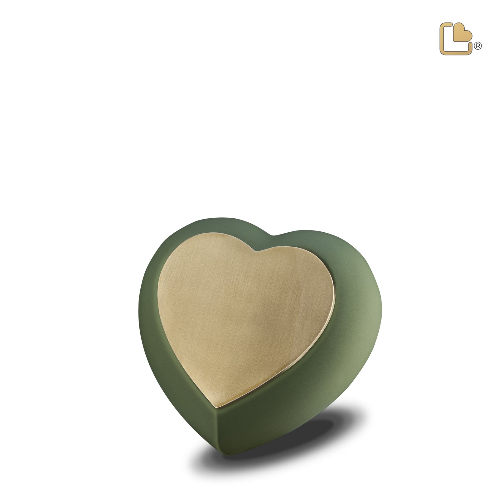 H585 Drop Heart Keepsake Urn Sage Green & Bru Gold