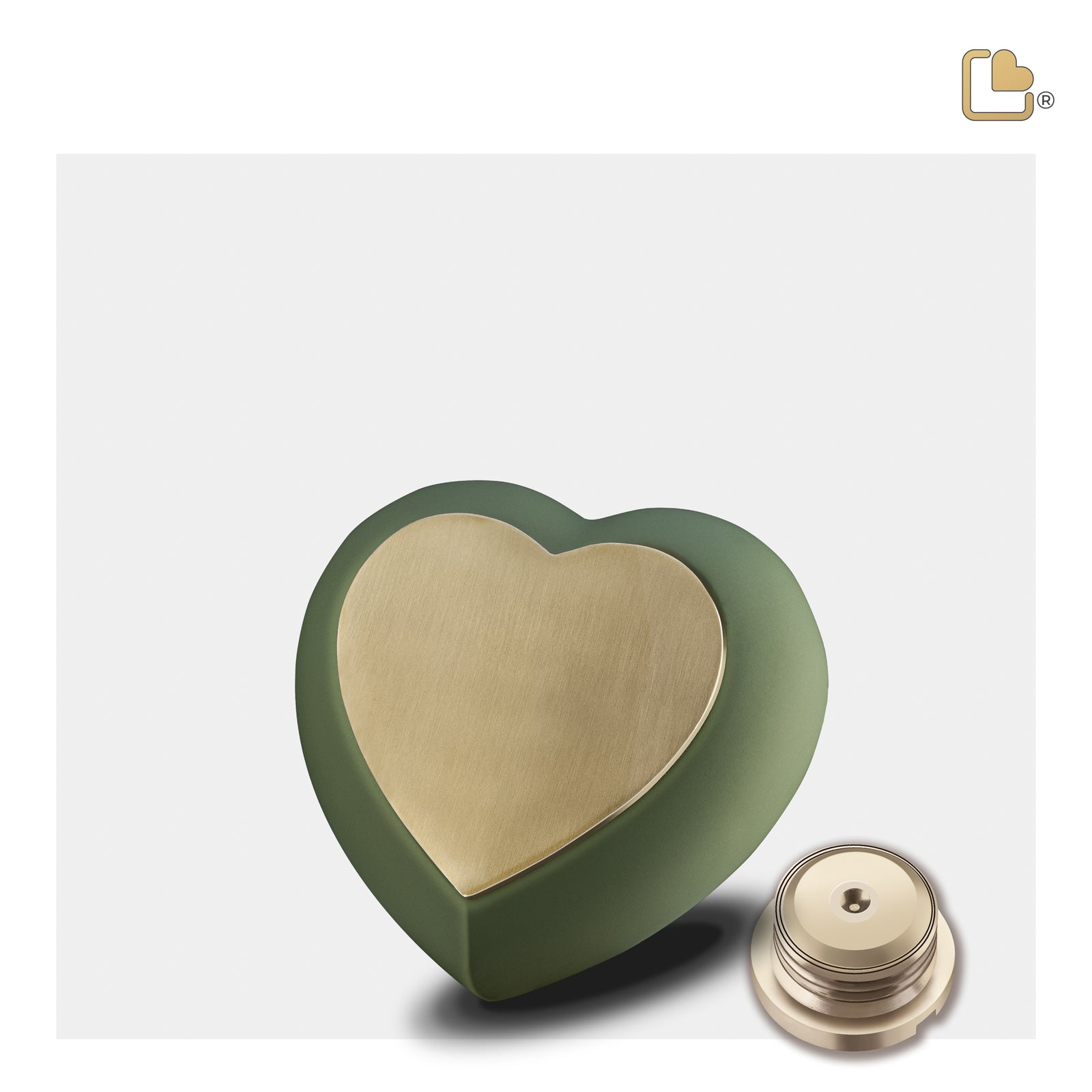 H585 Drop Heart Keepsake Urn Sage Green & Bru Gold