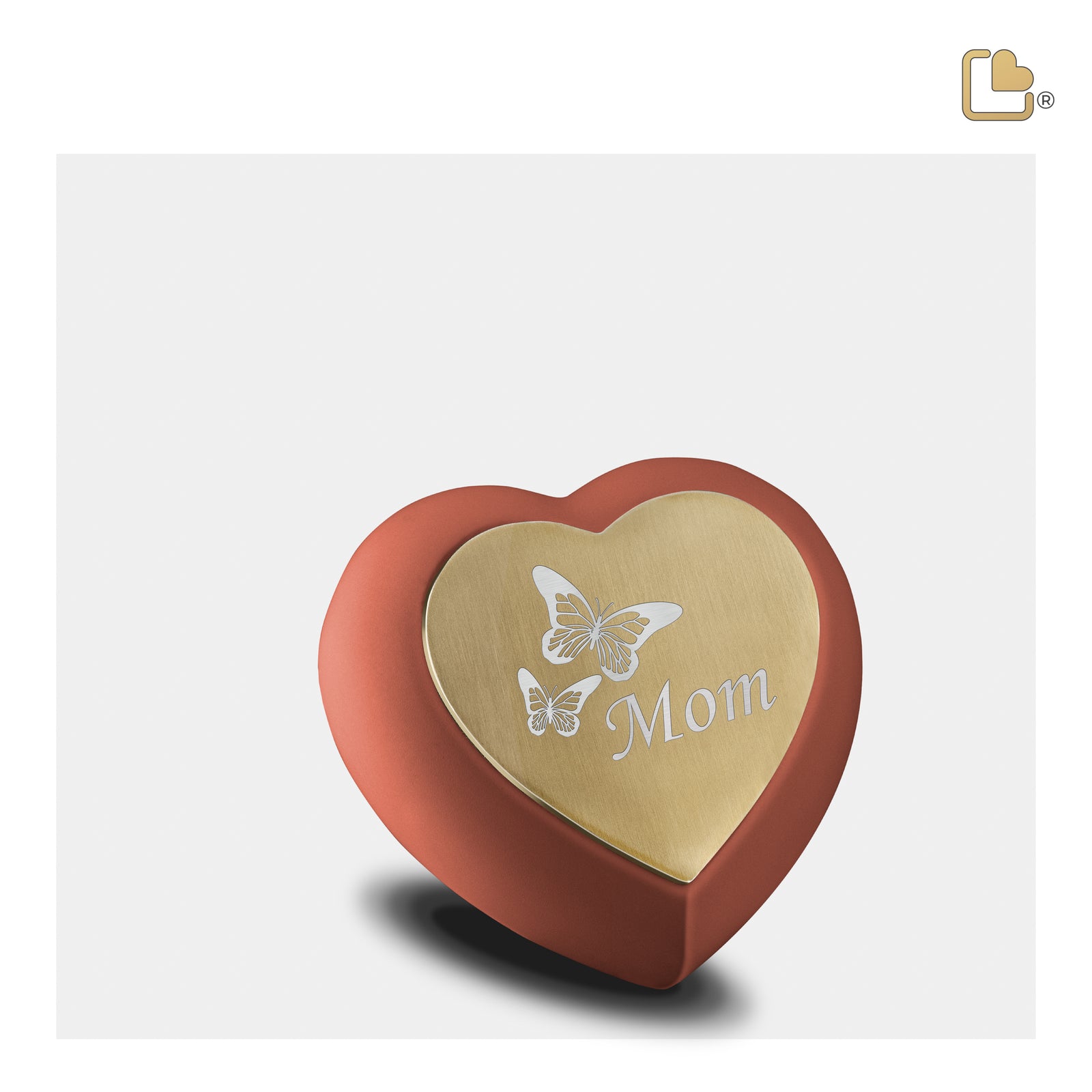 H587 Drop Heart Keepsake Urn Terracotta & Bru Gold