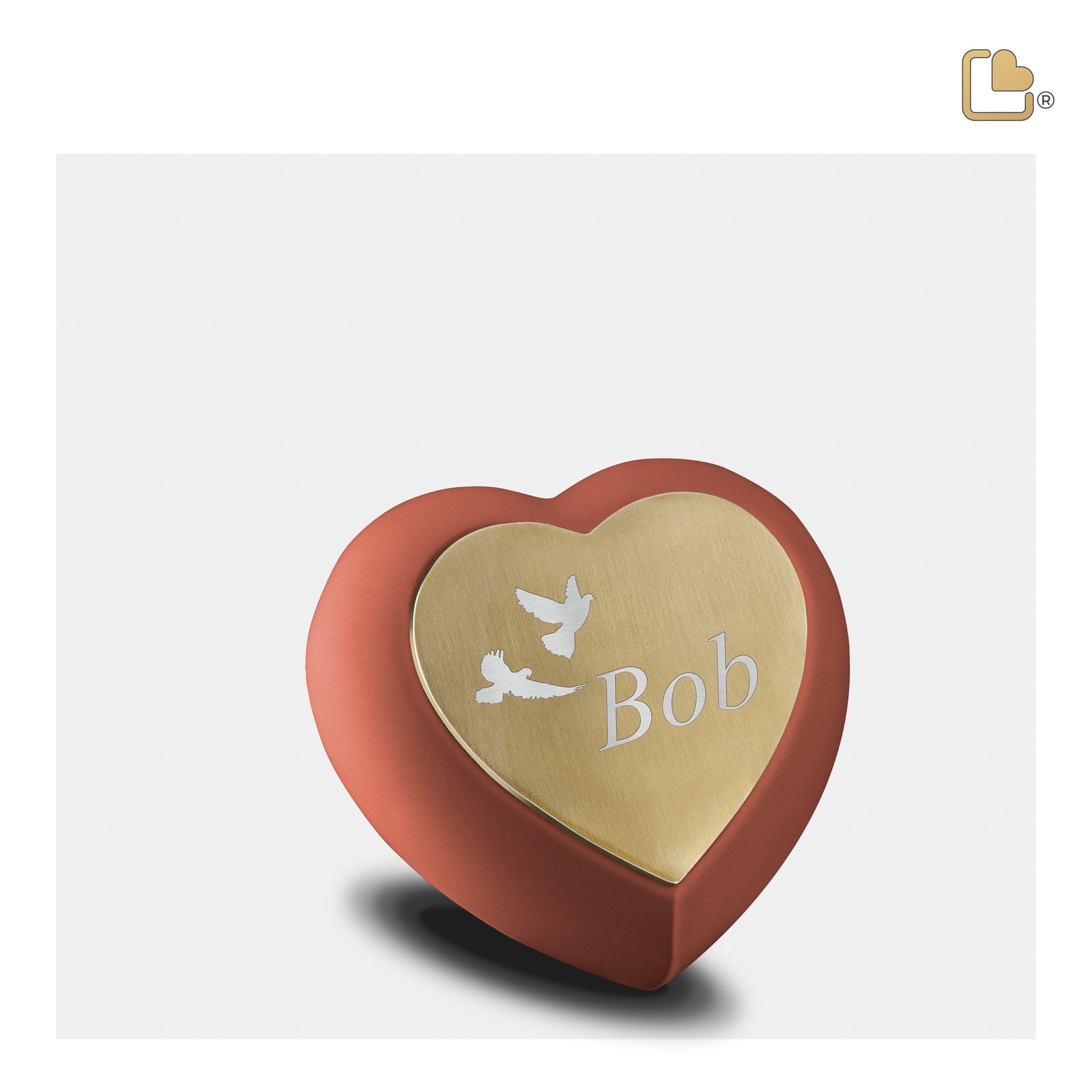 H587 Drop Heart Keepsake Urn Terracotta & Bru Gold