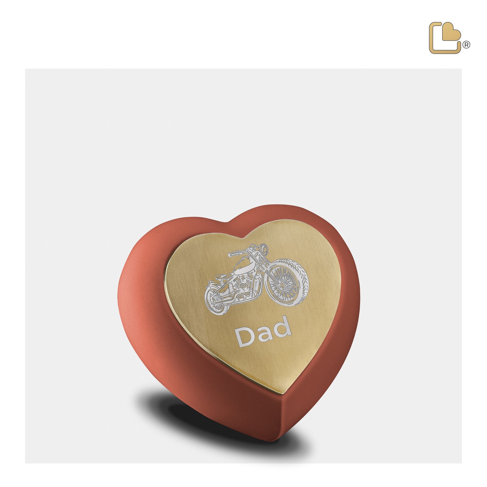 H587 Drop Heart Keepsake Urn Terracotta & Bru Gold
