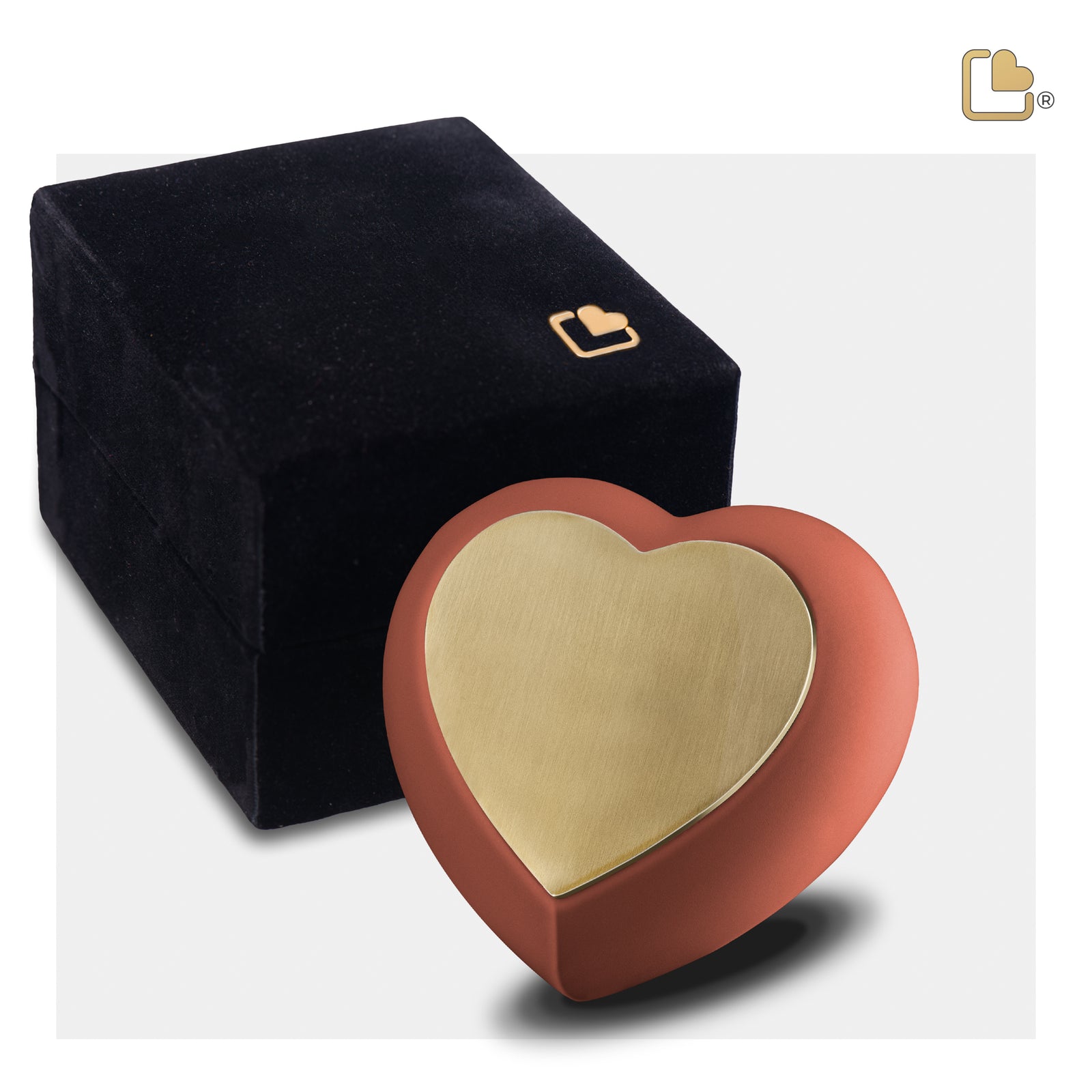 H587 Drop Heart Keepsake Urn Terracotta & Bru Gold