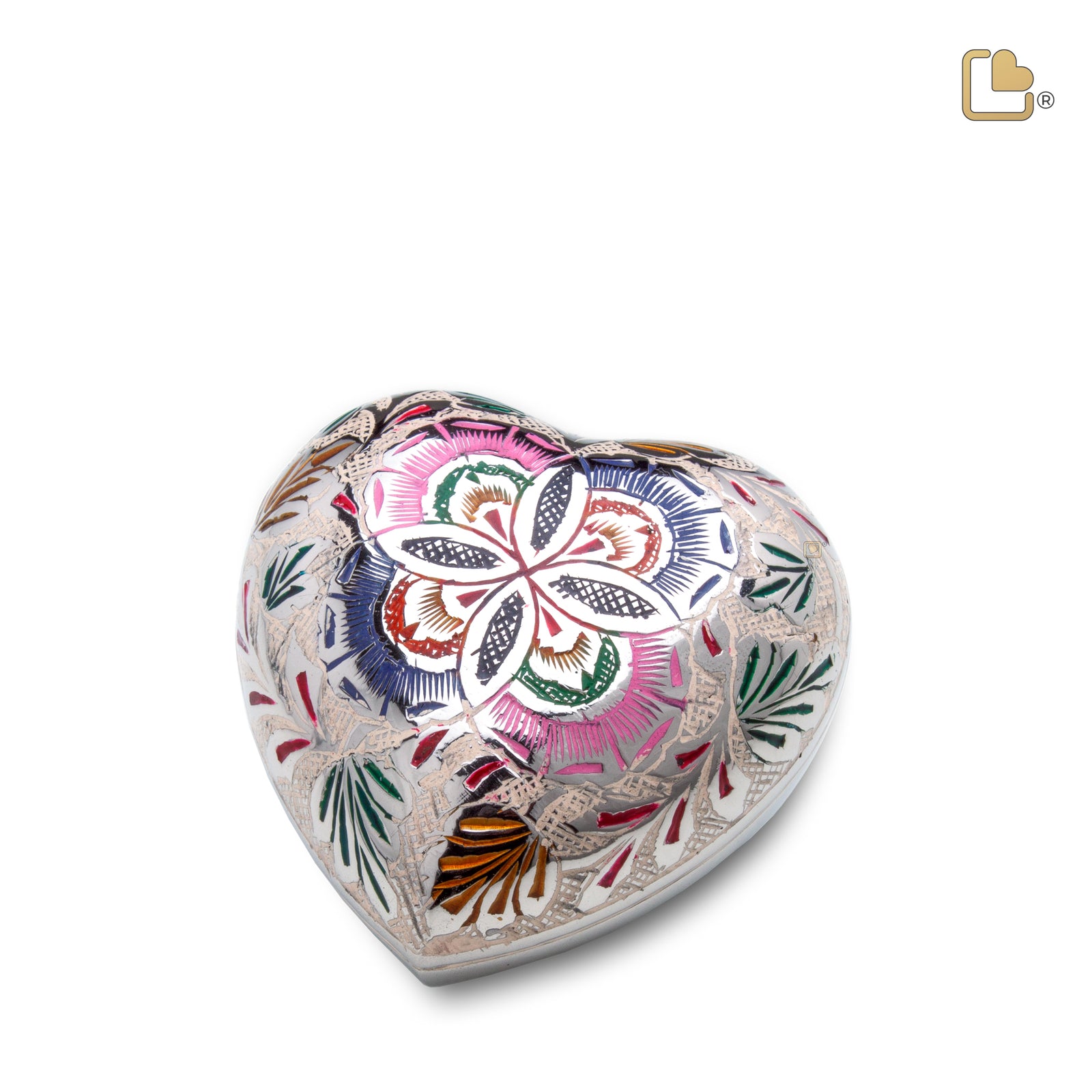 H670 Floral Heart Keepsake Urn Pol Silver