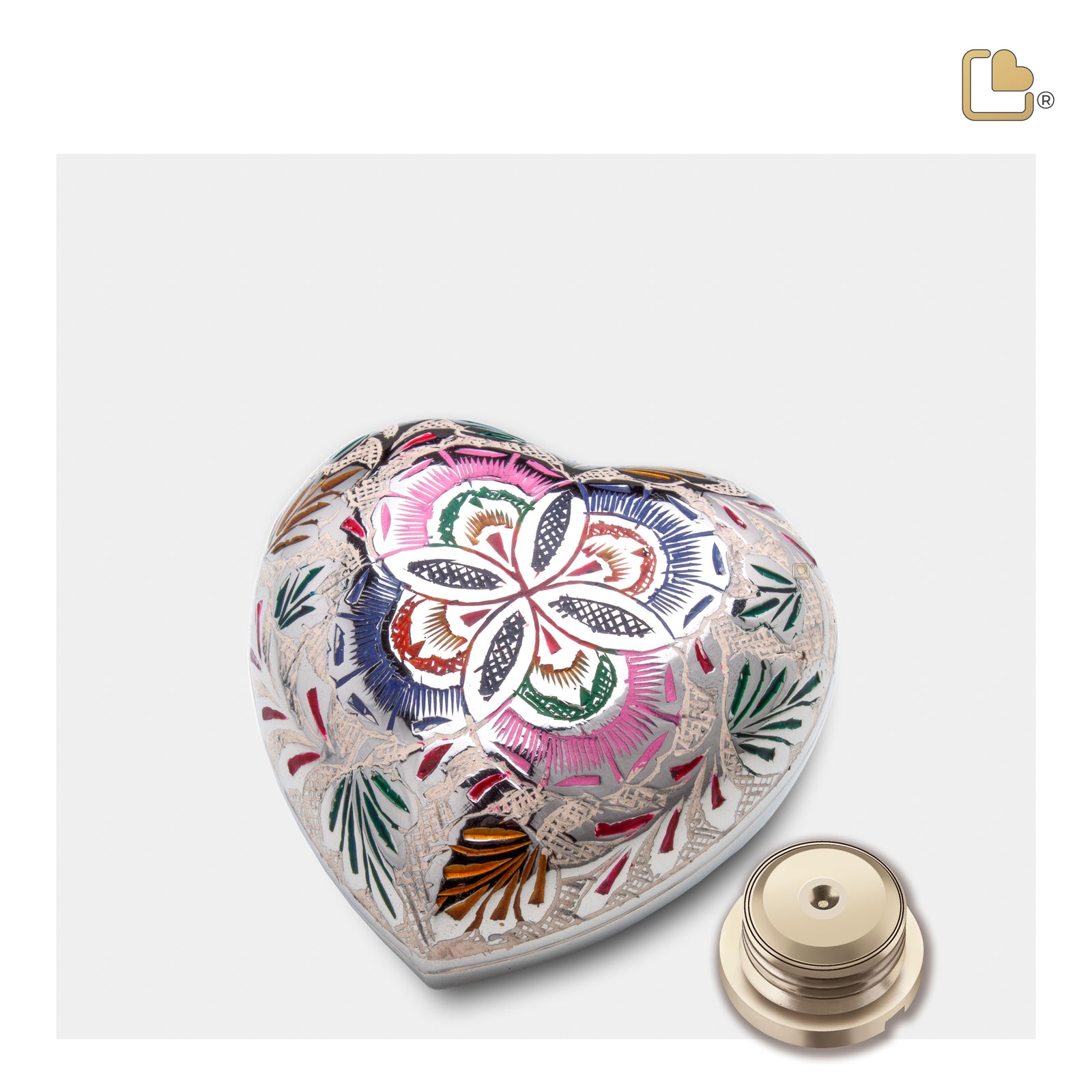H670 Floral Heart Keepsake Urn Pol Silver