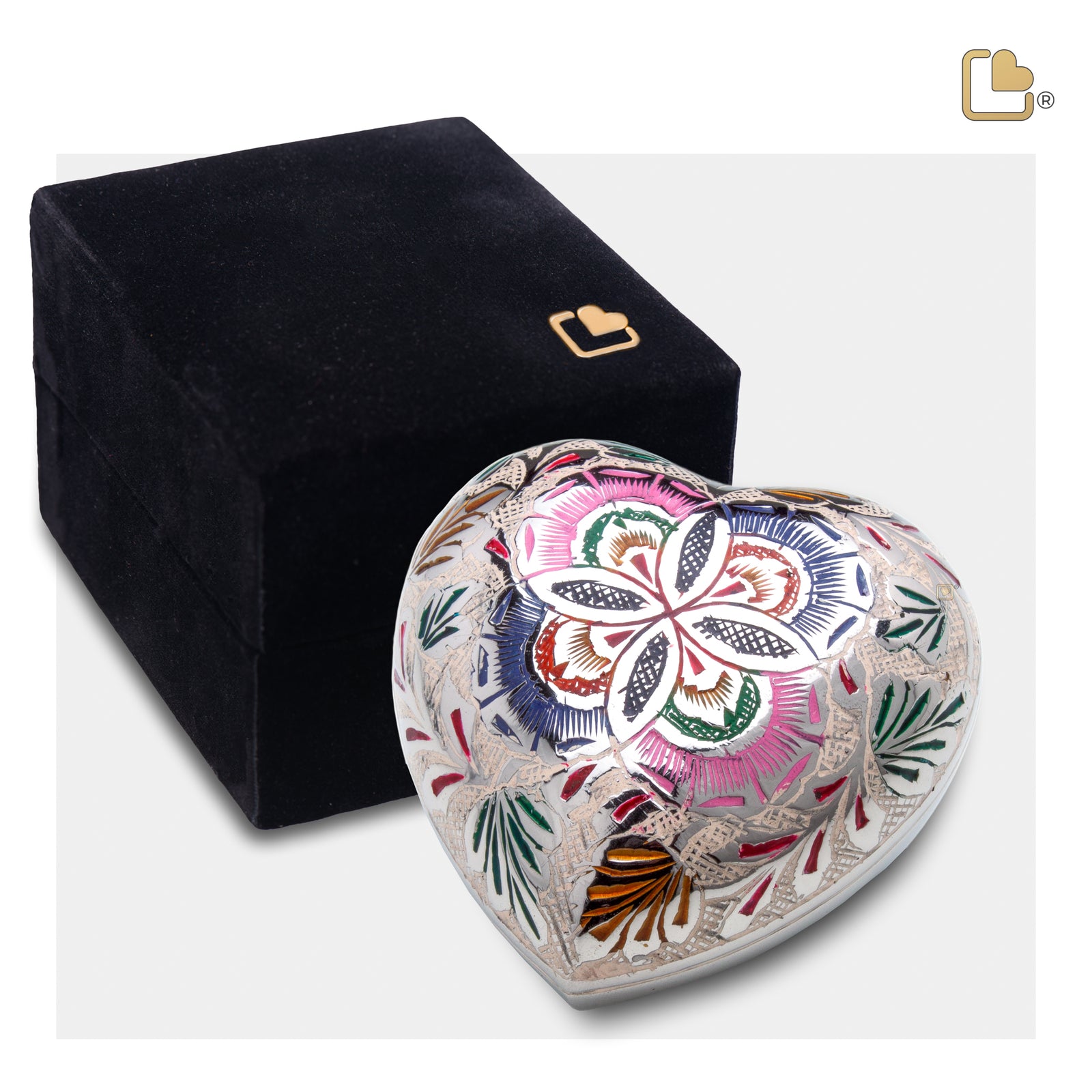 H670 Floral Heart Keepsake Urn Pol Silver