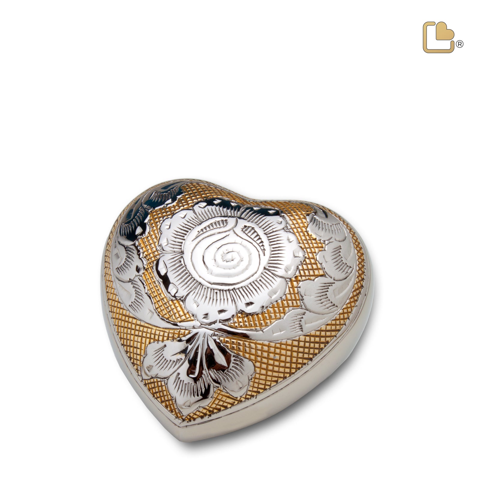 H673 Elegant Floral Heart Keepsake Urn Pol Silver
