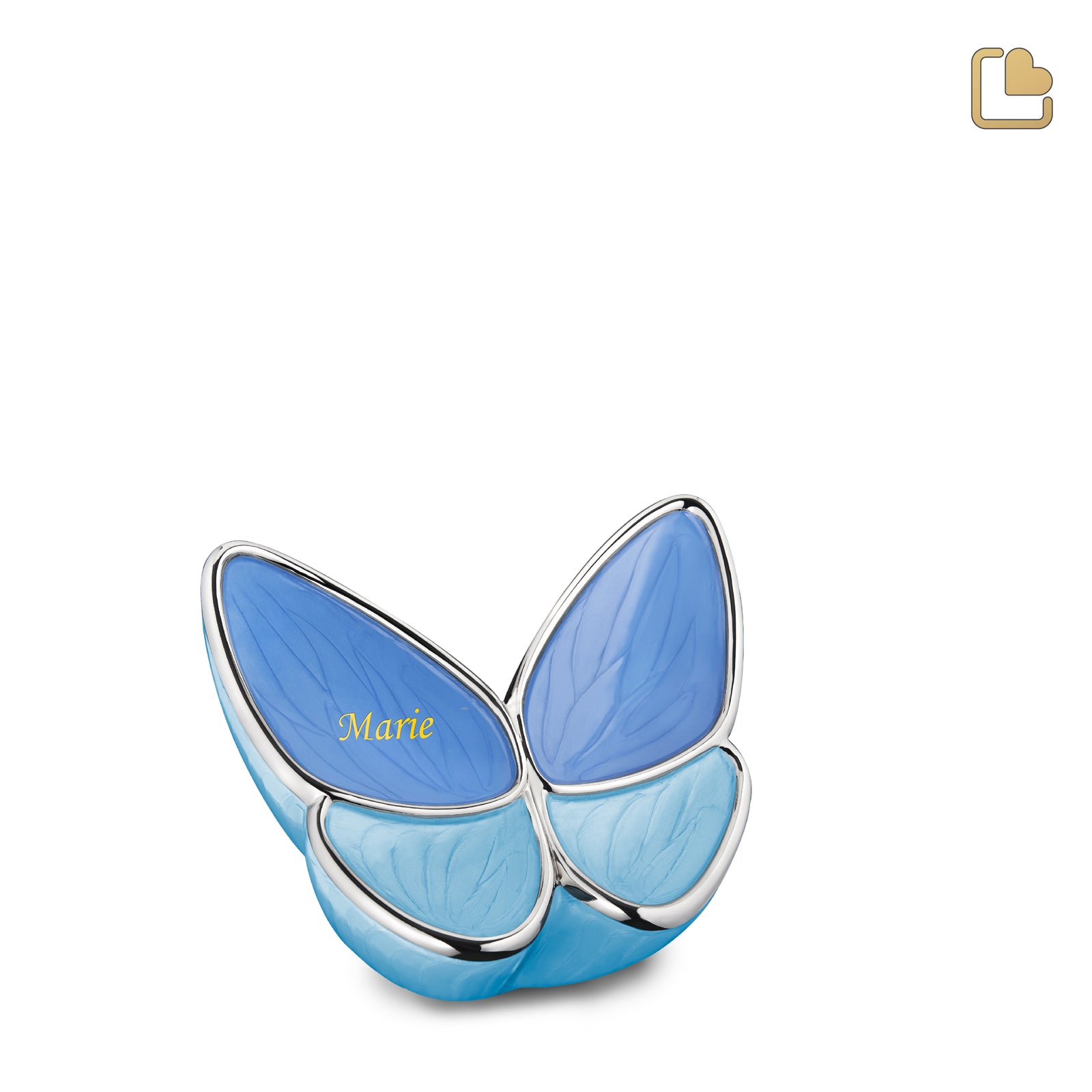 K1041 Wings of Hope Keepsake Urn Pearl Blue & Pol Silver