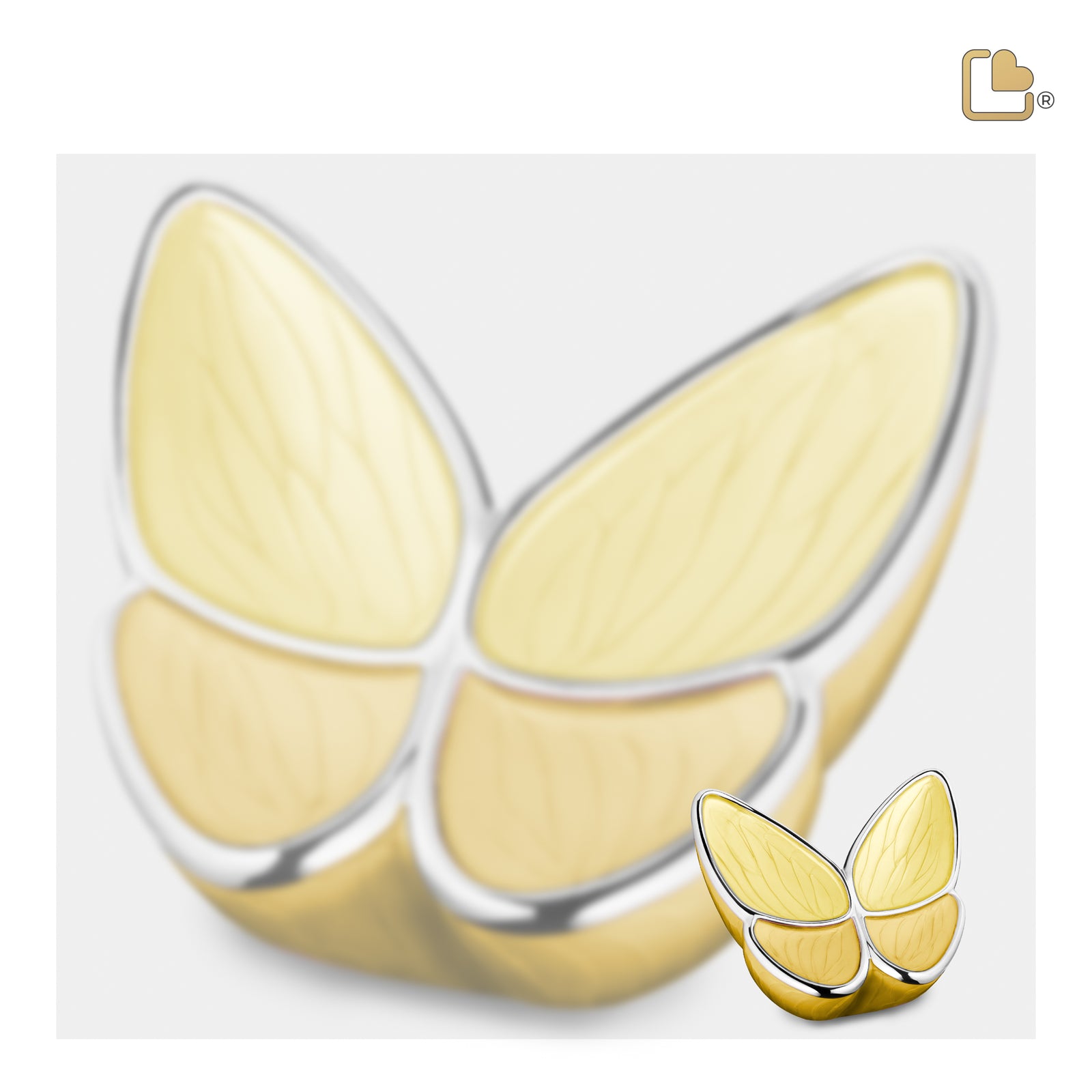 K1043 Wings of Hope Keepsake Urn Pearl Yellow & Pol Silver