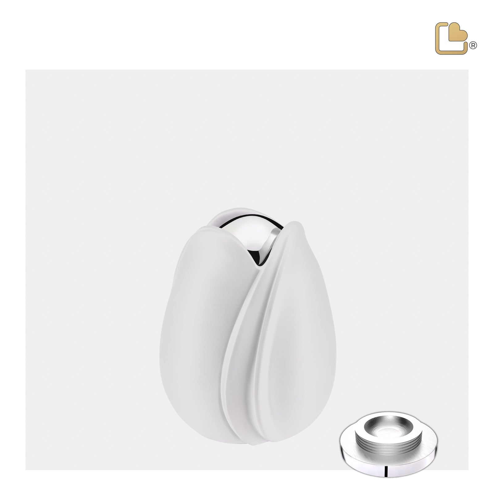 K1055 Tulip Keepsake Urn White & Pol Silver