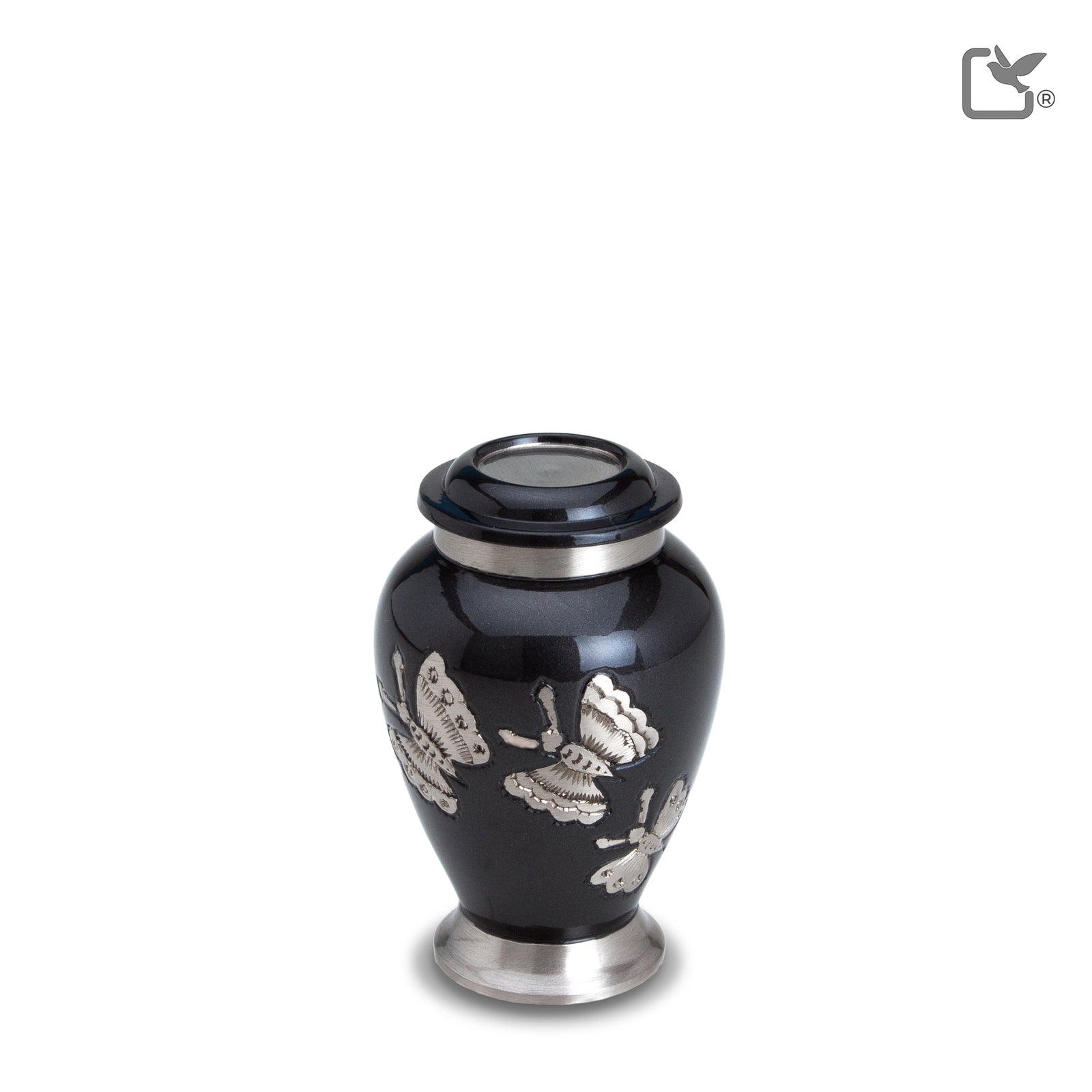 K242 Traditional Butterflies Keepsake Urn Midnight & Bru Pewter