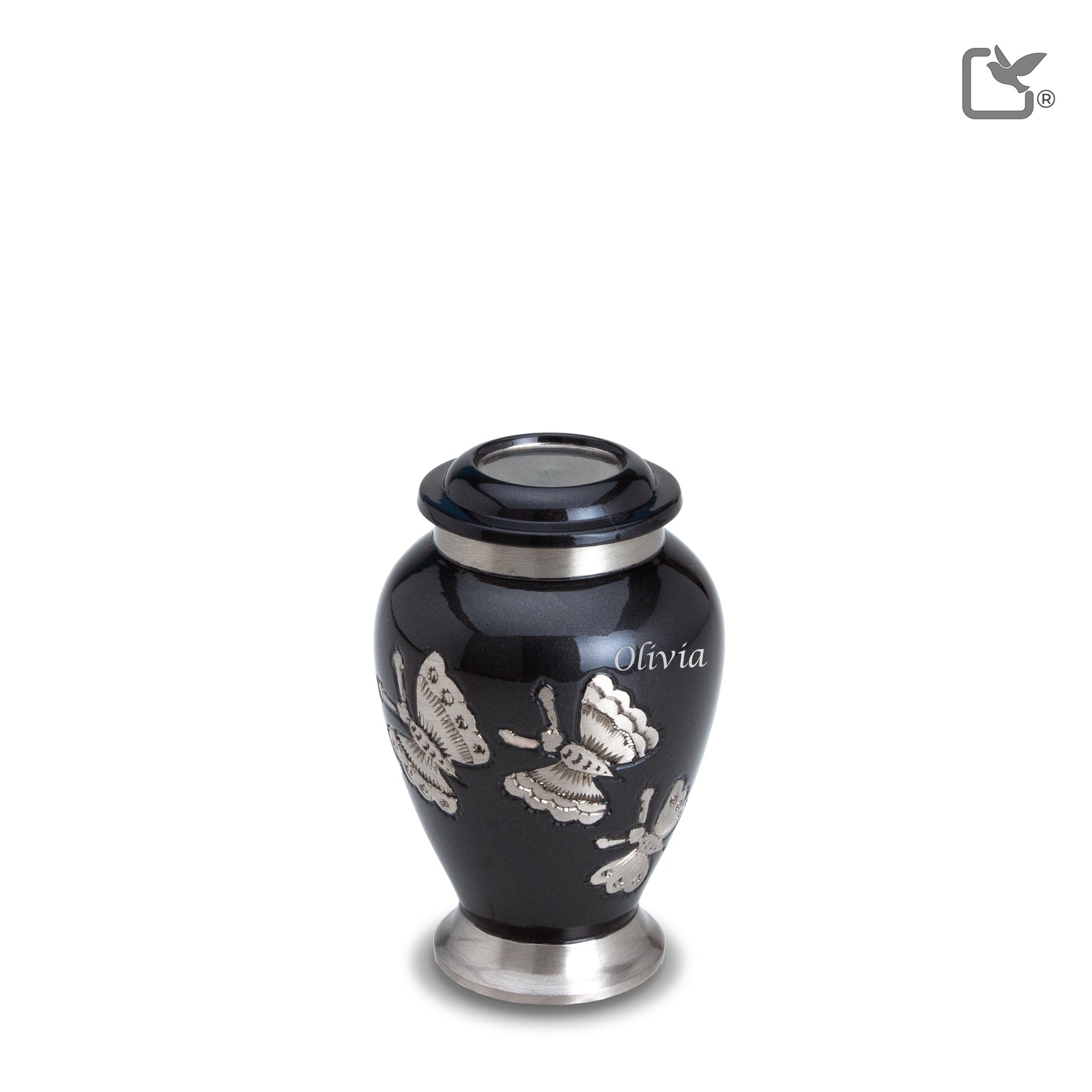K242 Traditional Butterflies Keepsake Urn Midnight & Bru Pewter