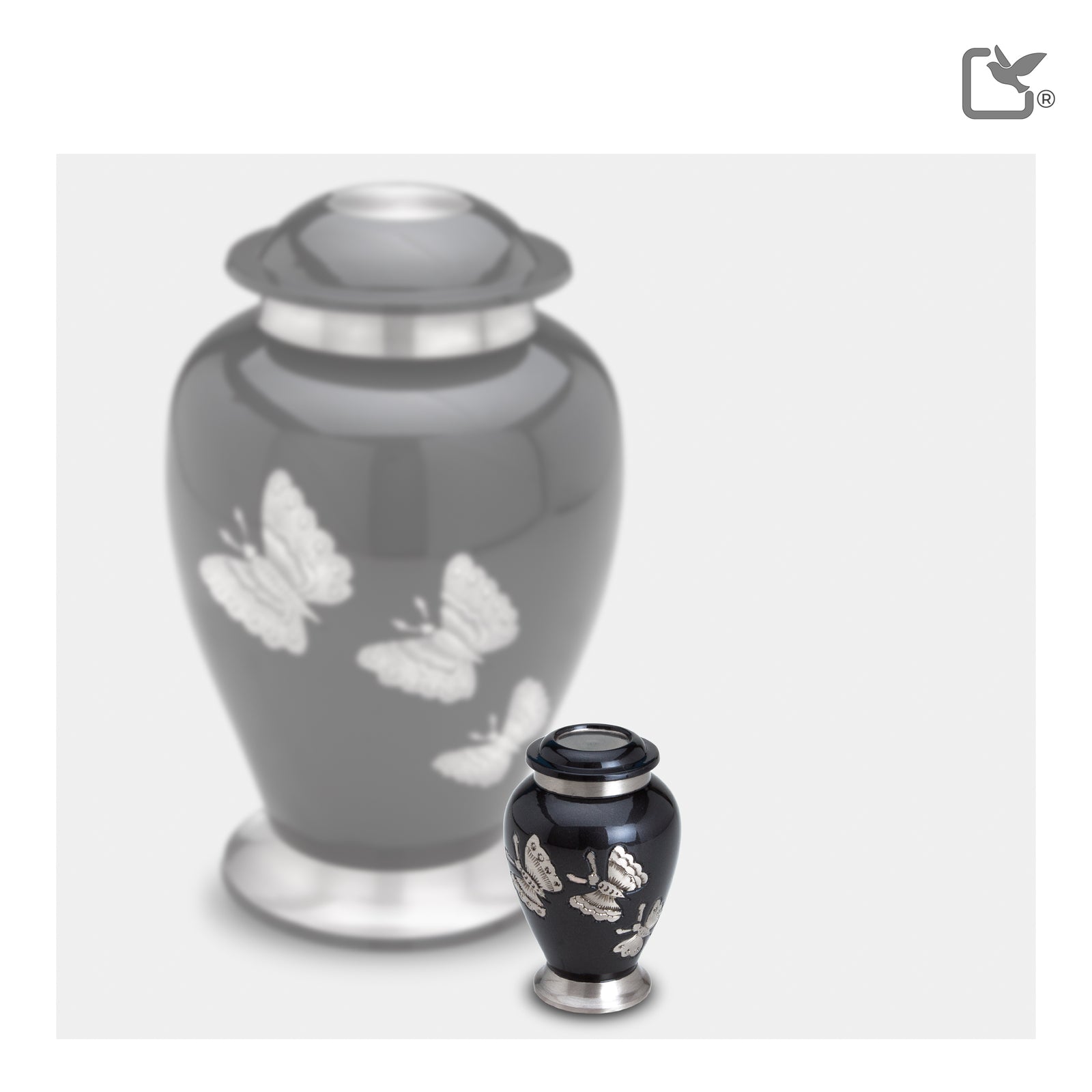 K242 Traditional Butterflies Keepsake Urn Midnight & Bru Pewter