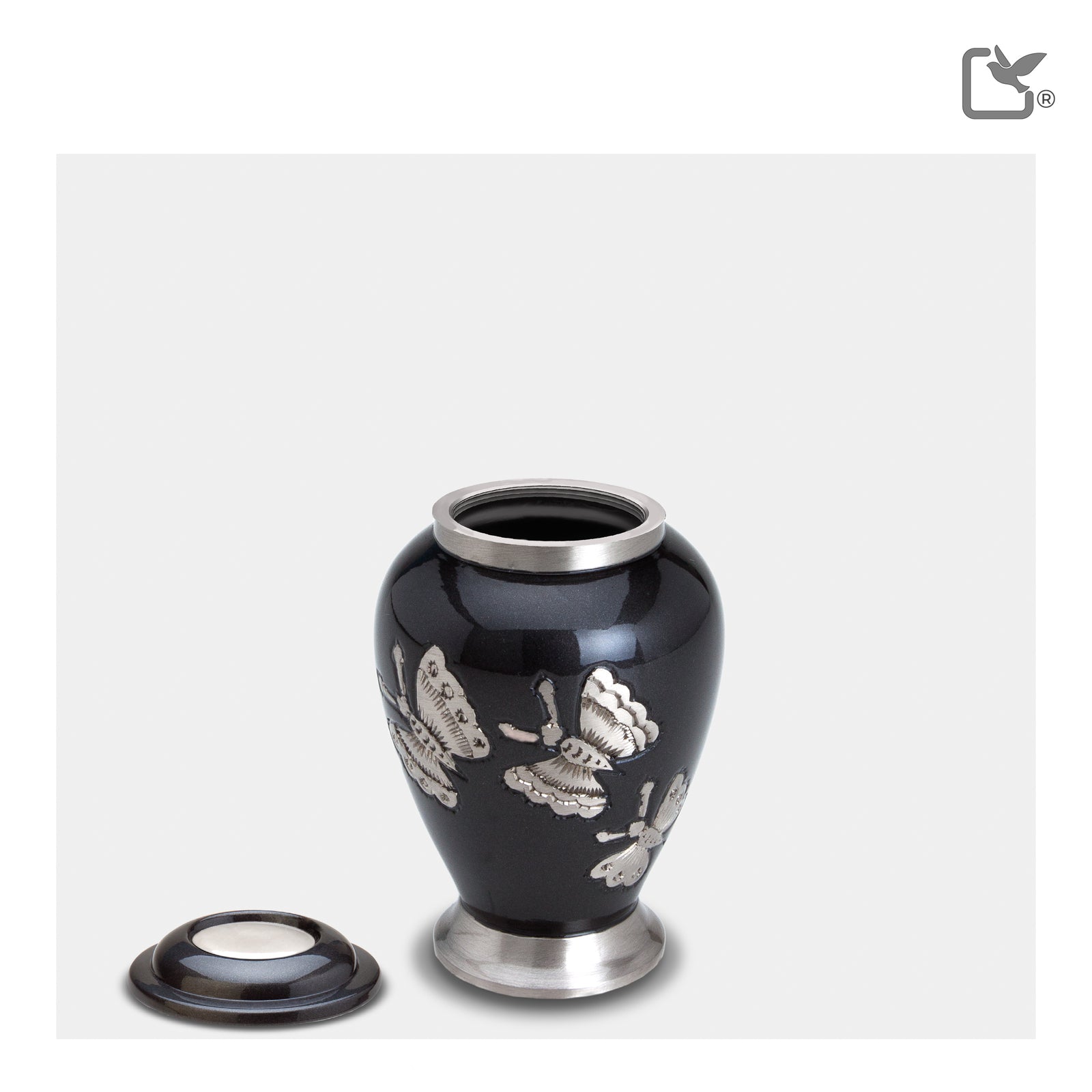 K242 Traditional Butterflies Keepsake Urn Midnight & Bru Pewter