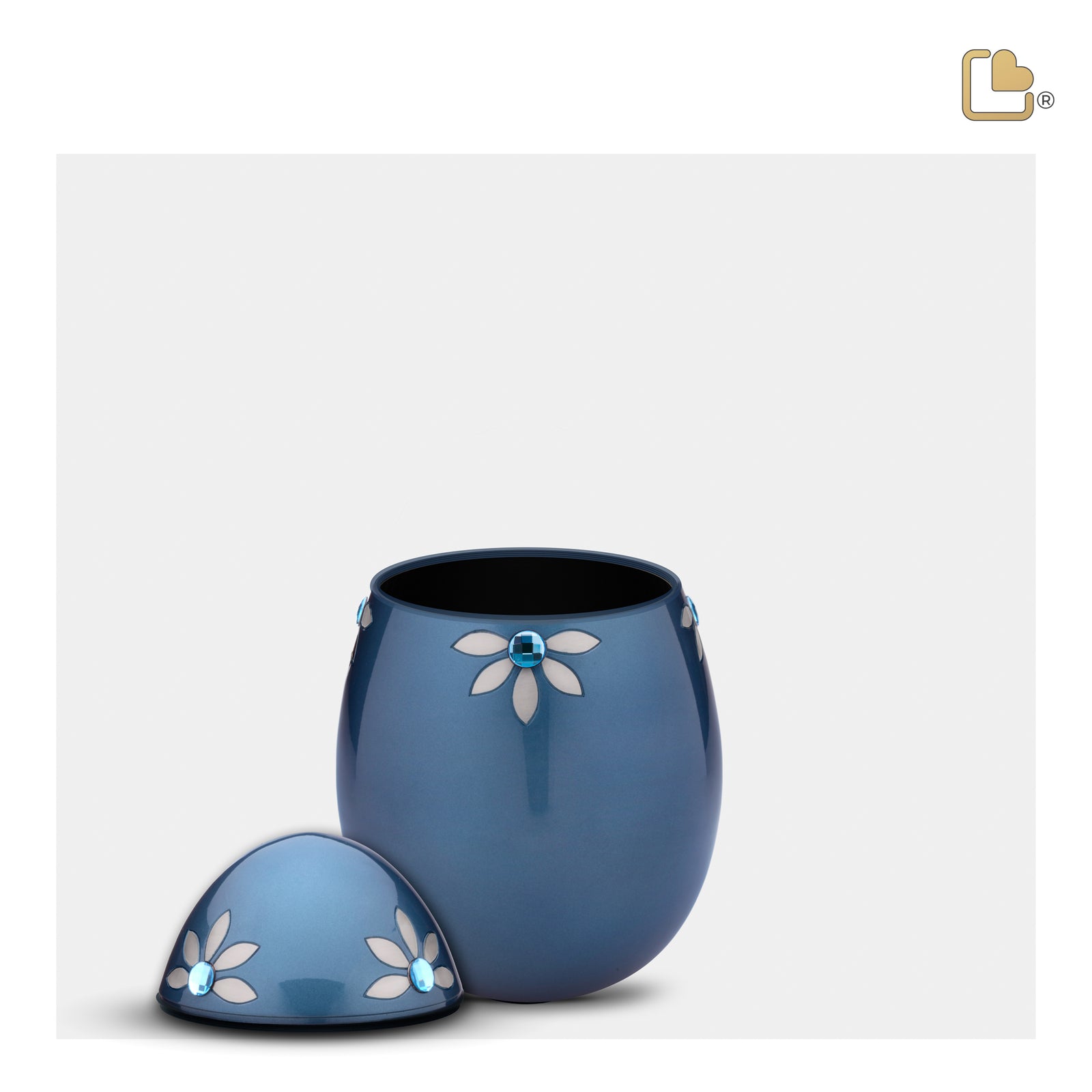 K271 Nirvana Azure Keepsake Urn Blue & Bru Pewter w/Crystal