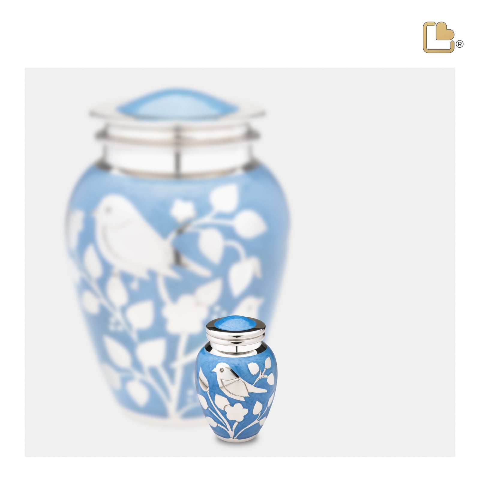K280 BlessingBirds Keepsake Urn Pearl Blue & Pol Silver