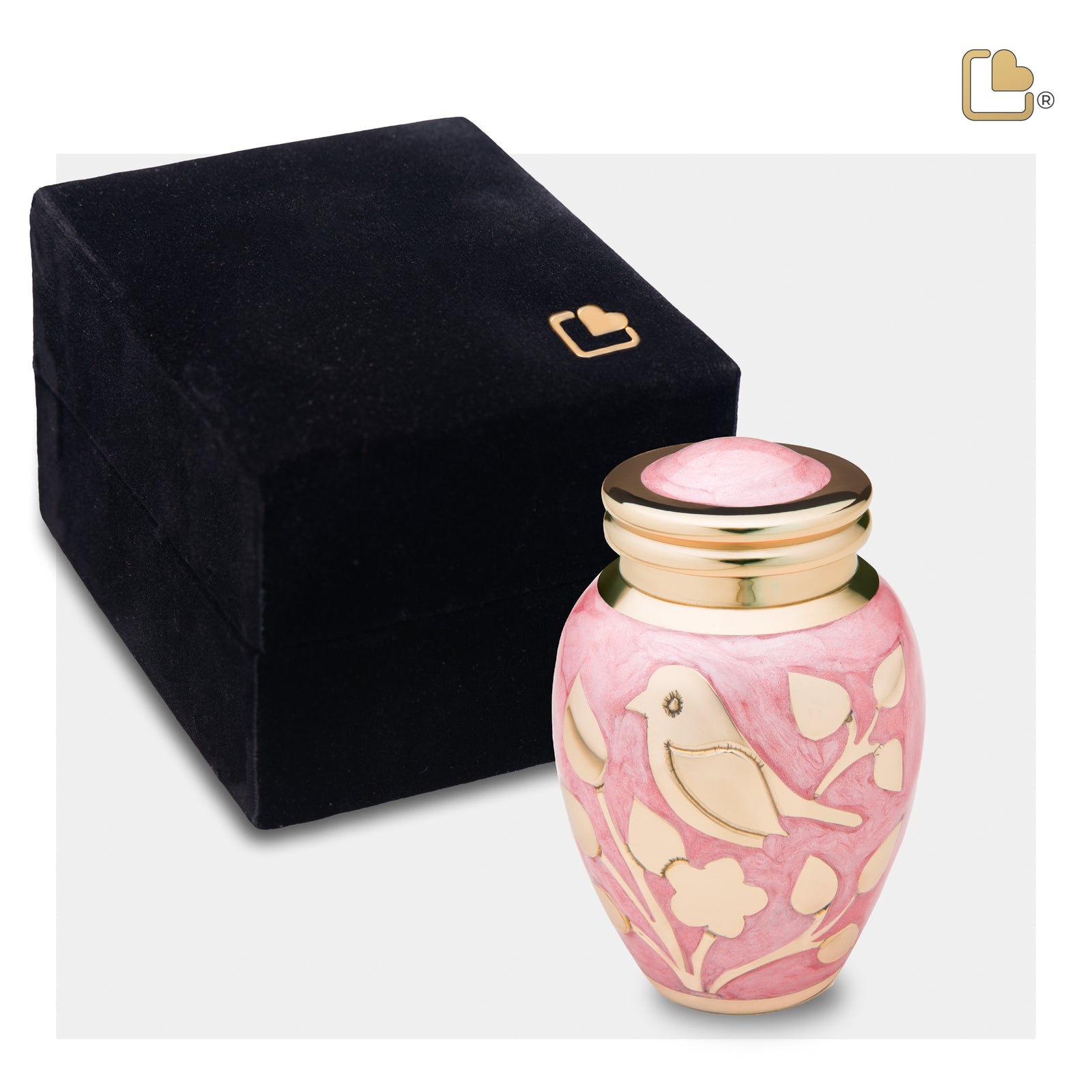 K281 BlessingBirds Keepsake Urn Pearl Pink & Pol Gold
