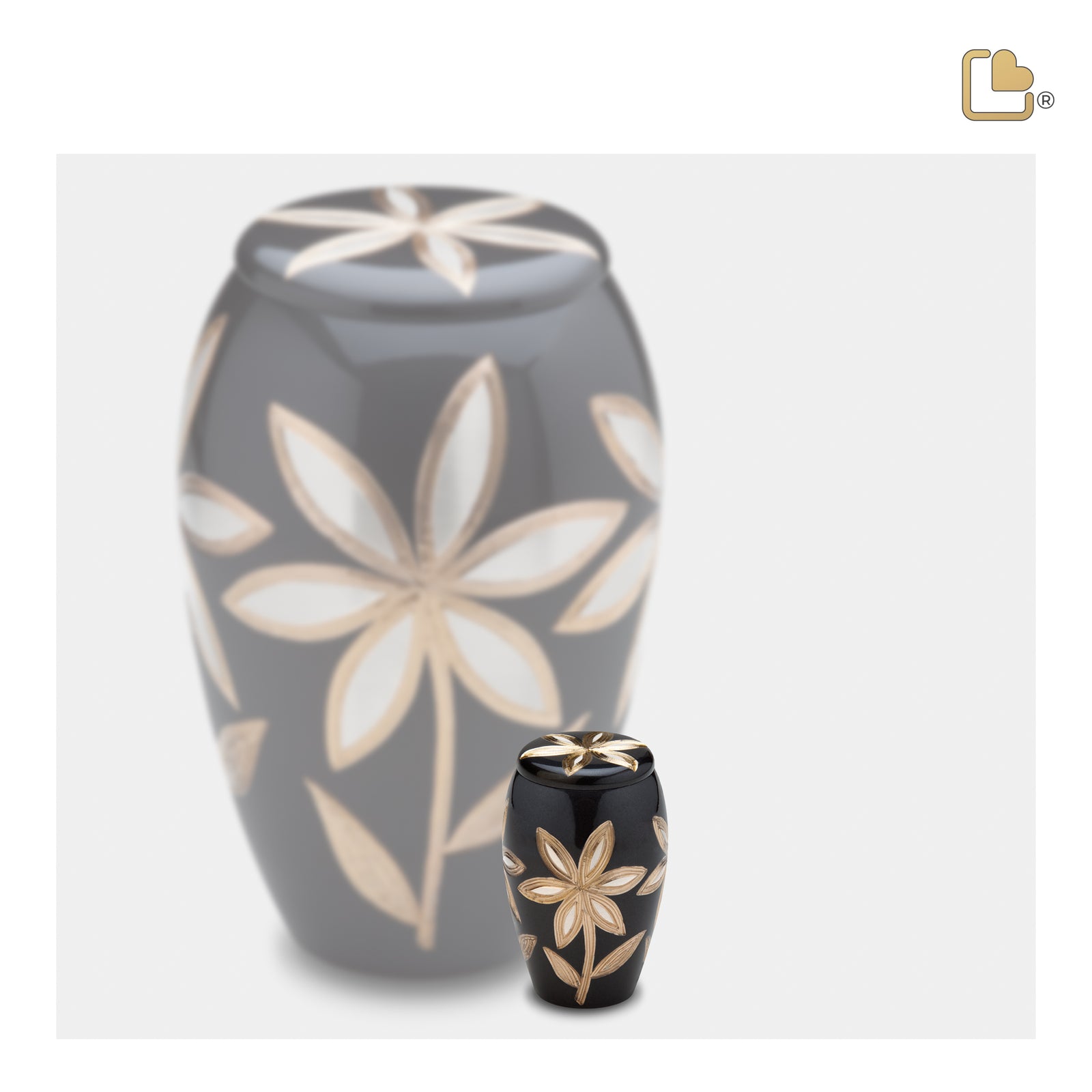 K503 Majestic Lilies Keepsake Urn Midnight & Bru Pewter
