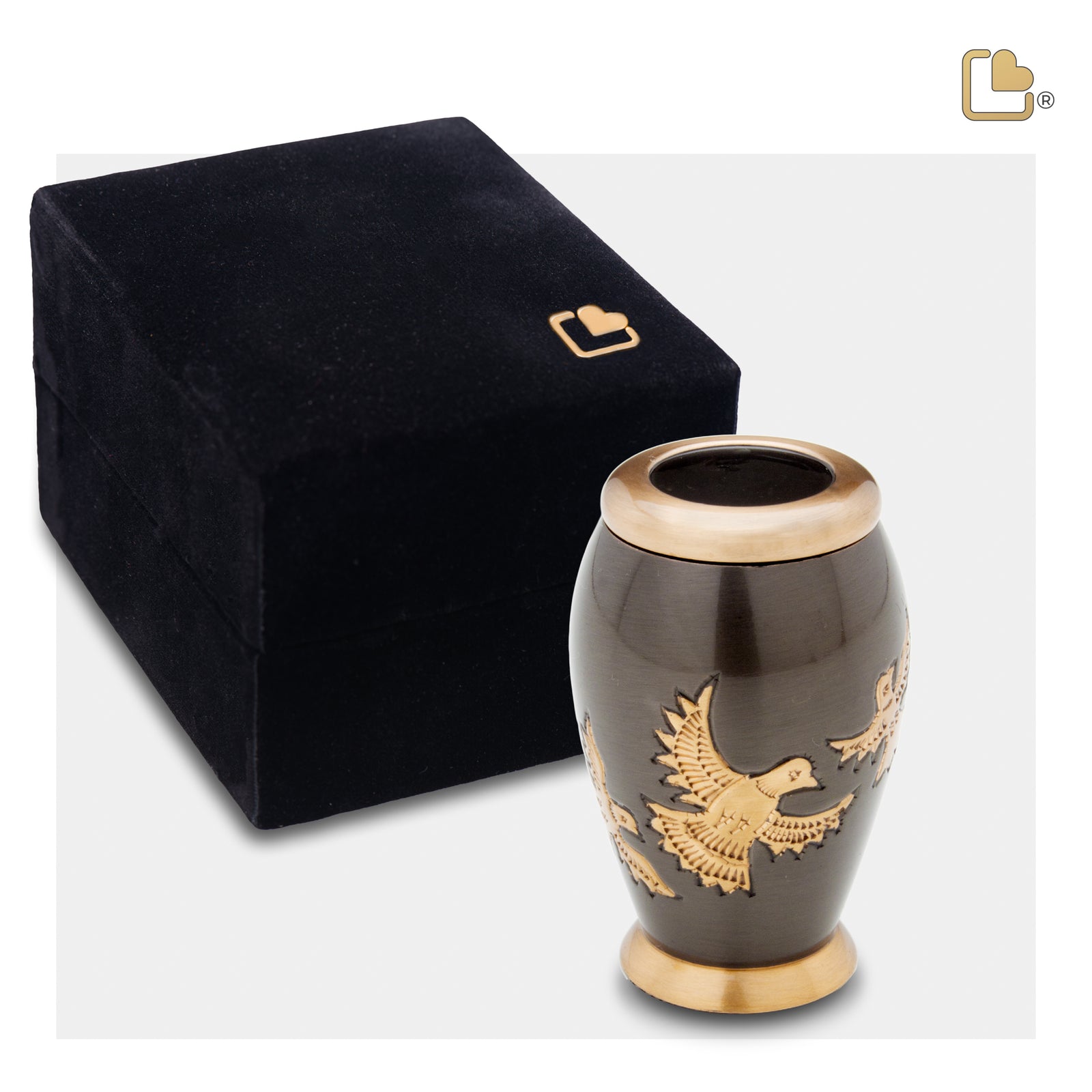K506 Majestic Flying Dove Keepsake Urn Midnight & Bru Gold