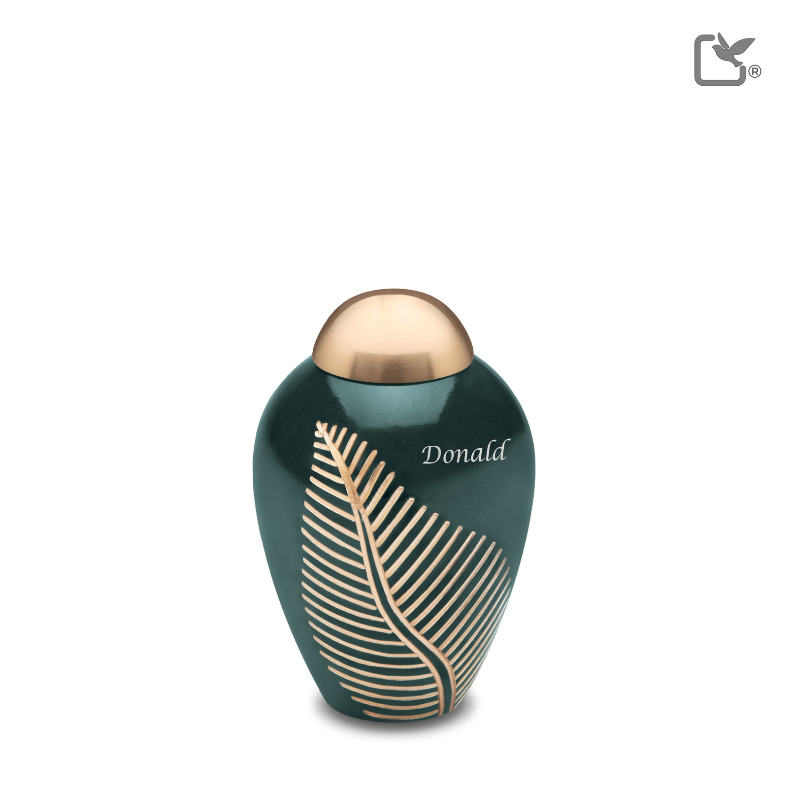 K540 Elegant Leaf Keepsake Urn Green & Bru Gold