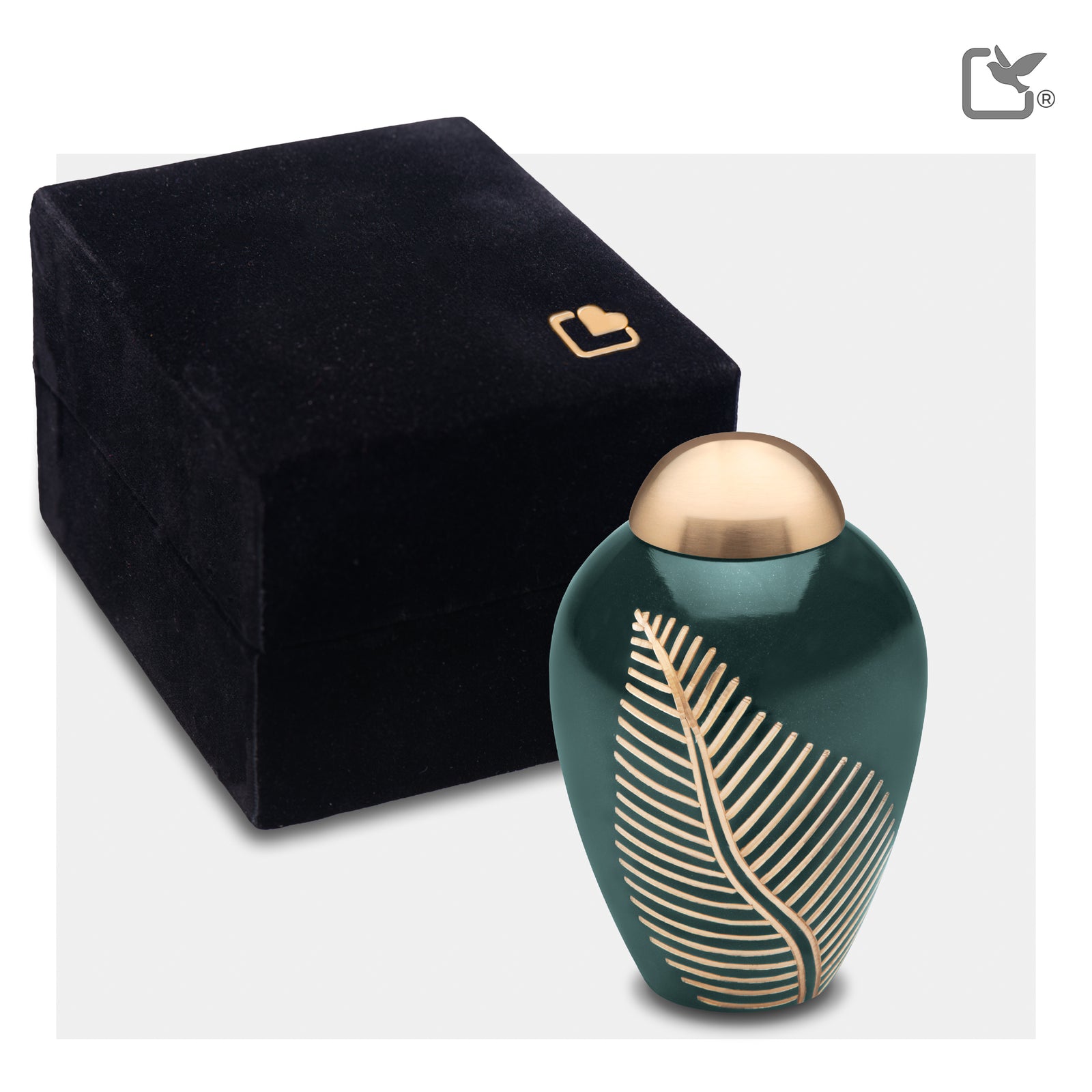 K540 Elegant Leaf Keepsake Urn Green & Bru Gold