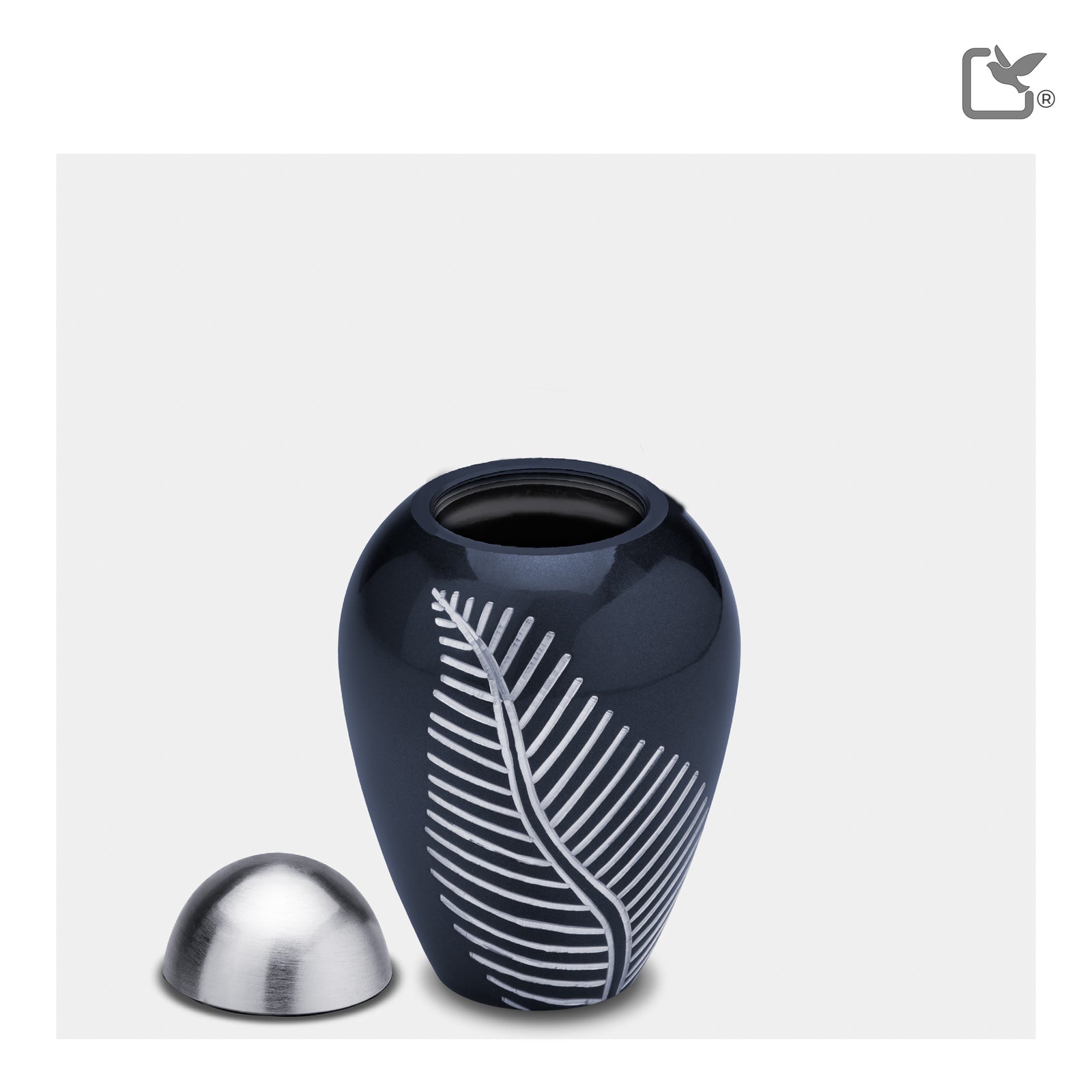 K542 Elegant Leaf Keepsake Urn Midnight & Bru Pewter